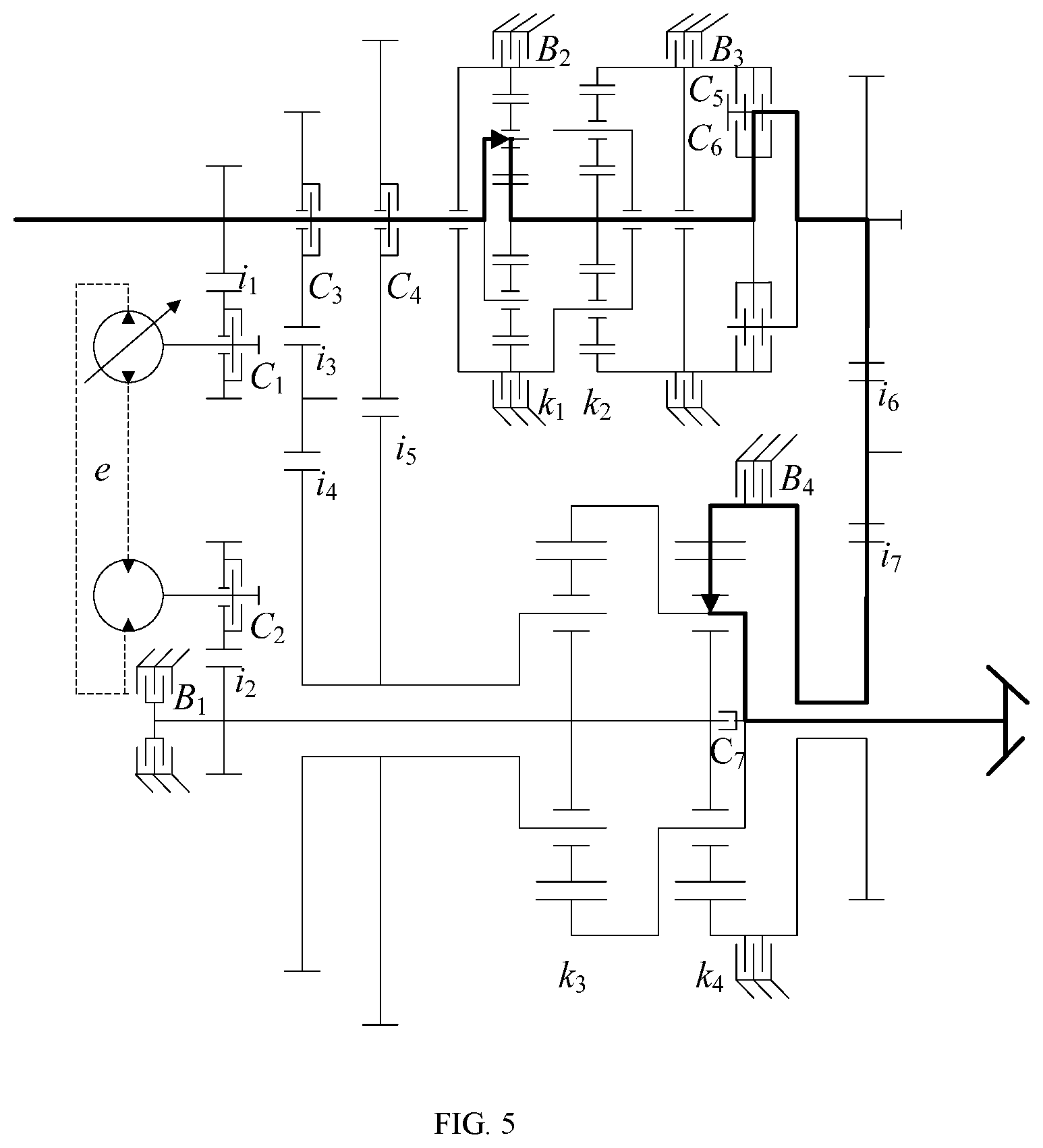Patent US11773954 Figure 5 – Multi-mode hydro-mechanical hybrid transmission device