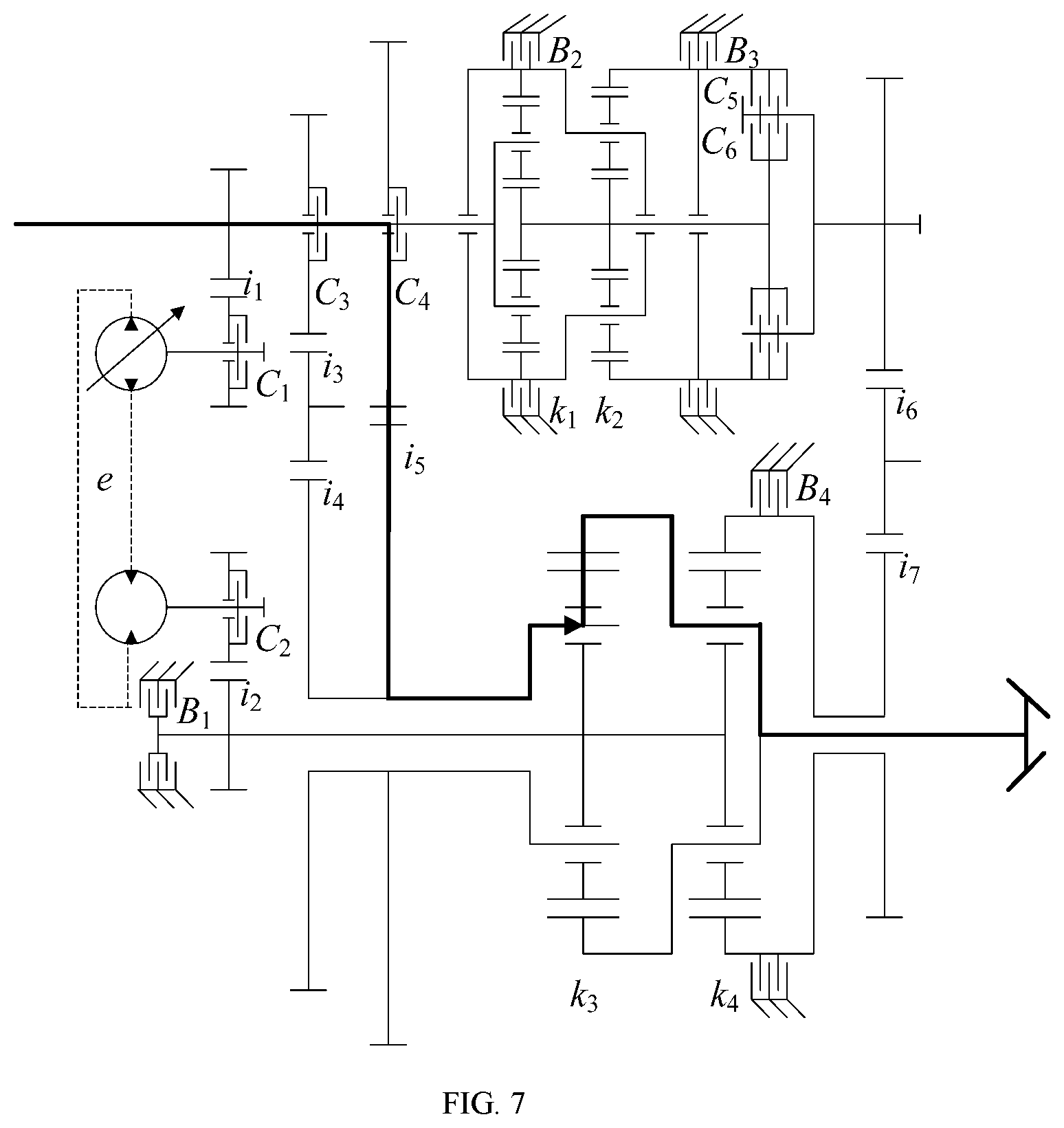 Patent US11773954 Figure 7 – Multi-mode hydro-mechanical hybrid transmission device