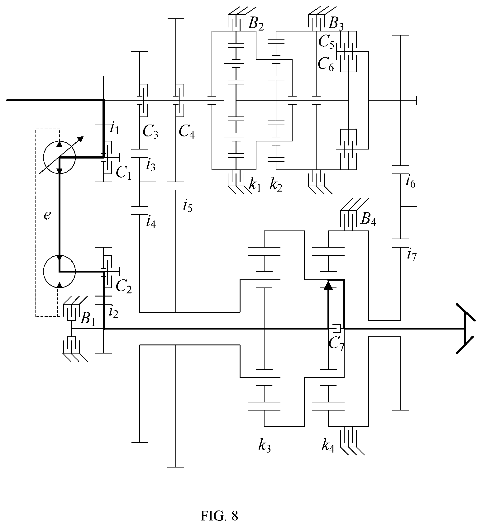 Patent US11773954 Figure 8 – Multi-mode hydro-mechanical hybrid transmission device