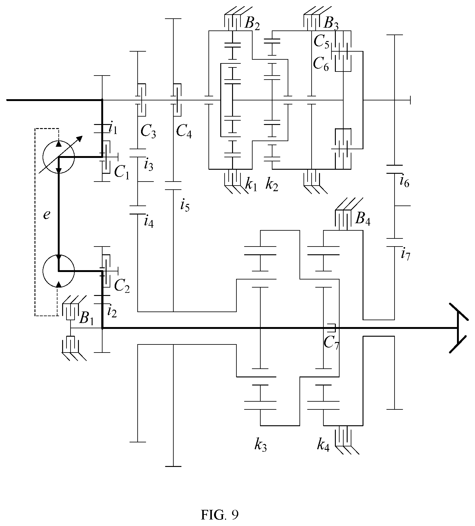 Patent US11773954 Figure 9 – Multi-mode hydro-mechanical hybrid transmission device