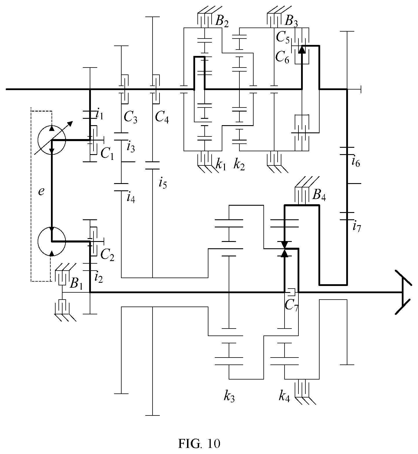 Patent US11773954 Figure 10 – Multi-mode hydro-mechanical hybrid transmission device