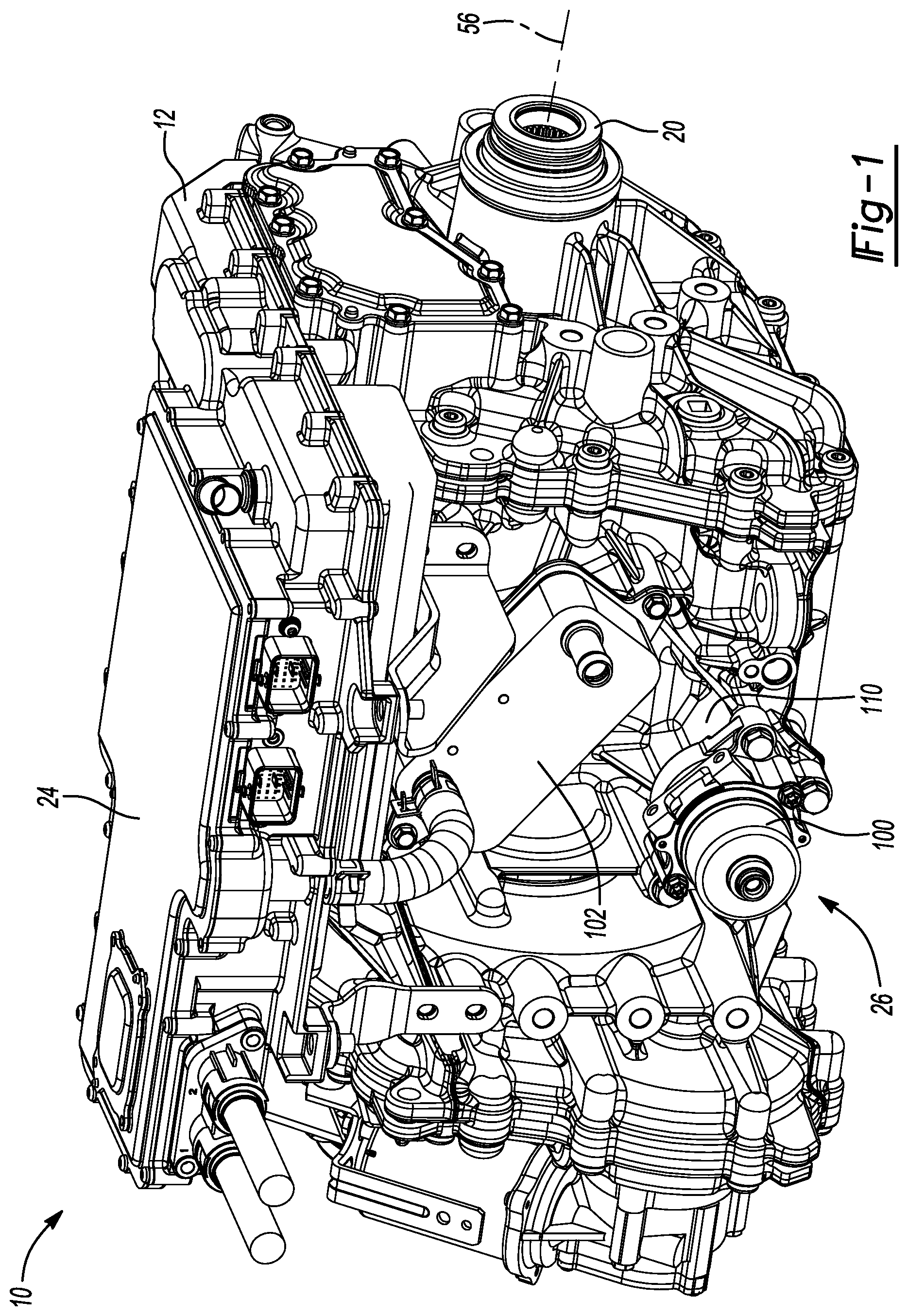 Patent US11773962 Figure 1 – Electric drive unit with integrated, variable flow, low-pressure oil cooling system