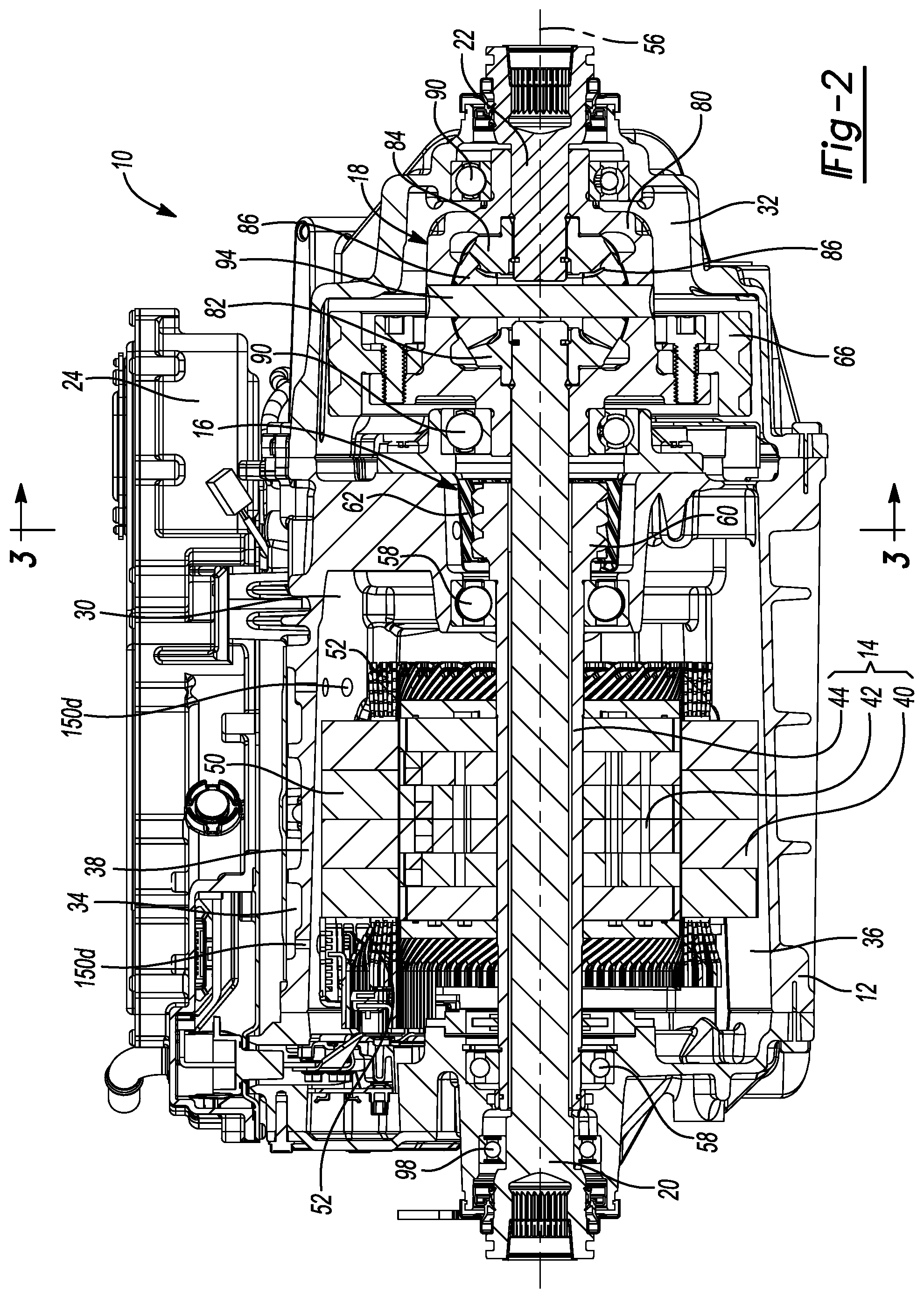 Patent US11773962 Figure 2 – Electric drive unit with integrated, variable flow, low-pressure oil cooling system