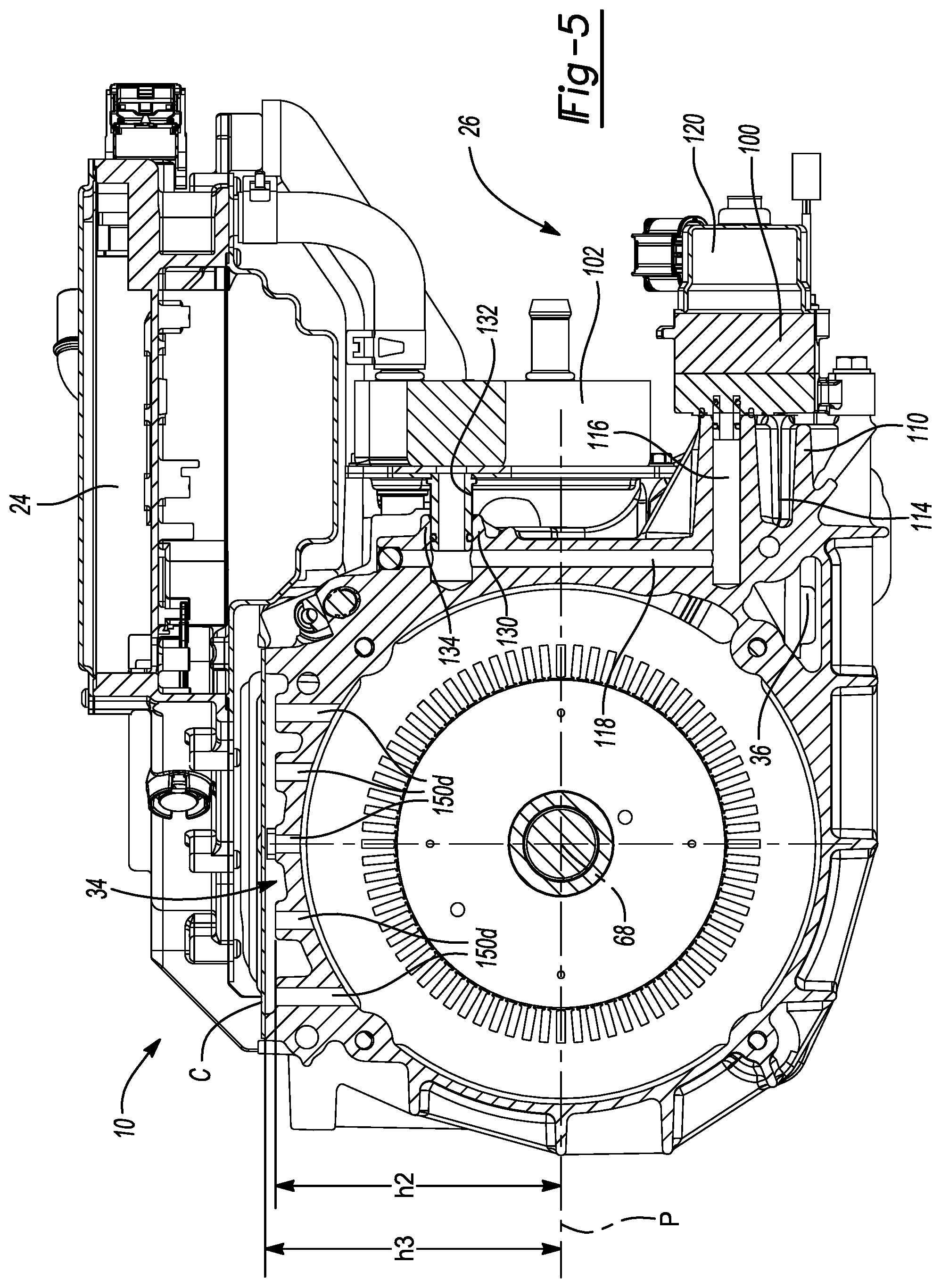 Patent US11773962 Figure 5 – Electric drive unit with integrated, variable flow, low-pressure oil cooling system