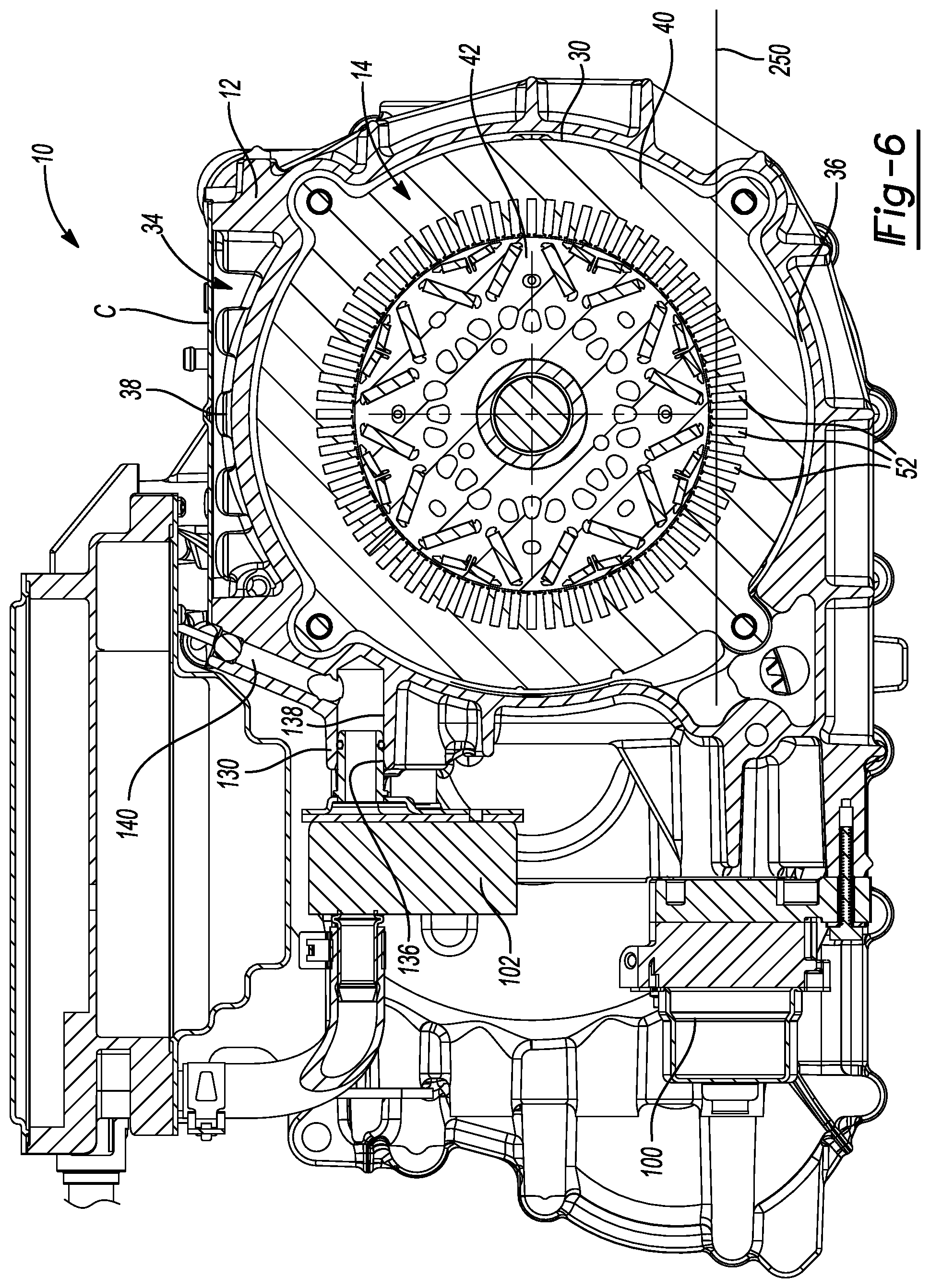 Patent US11773962 Figure 6 – Electric drive unit with integrated, variable flow, low-pressure oil cooling system