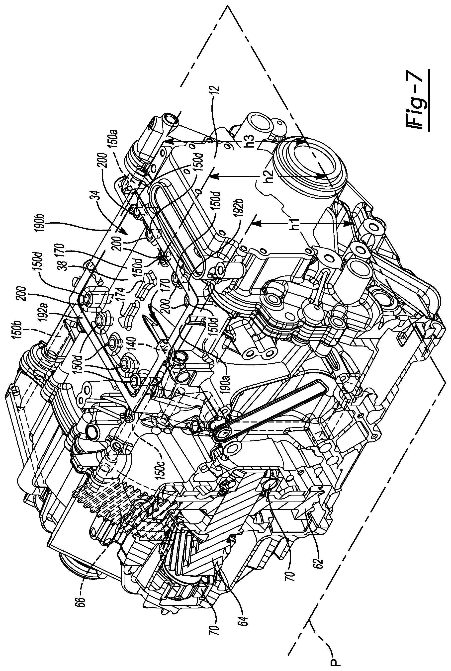 Patent US11773962 Figure 7 – Electric drive unit with integrated, variable flow, low-pressure oil cooling system