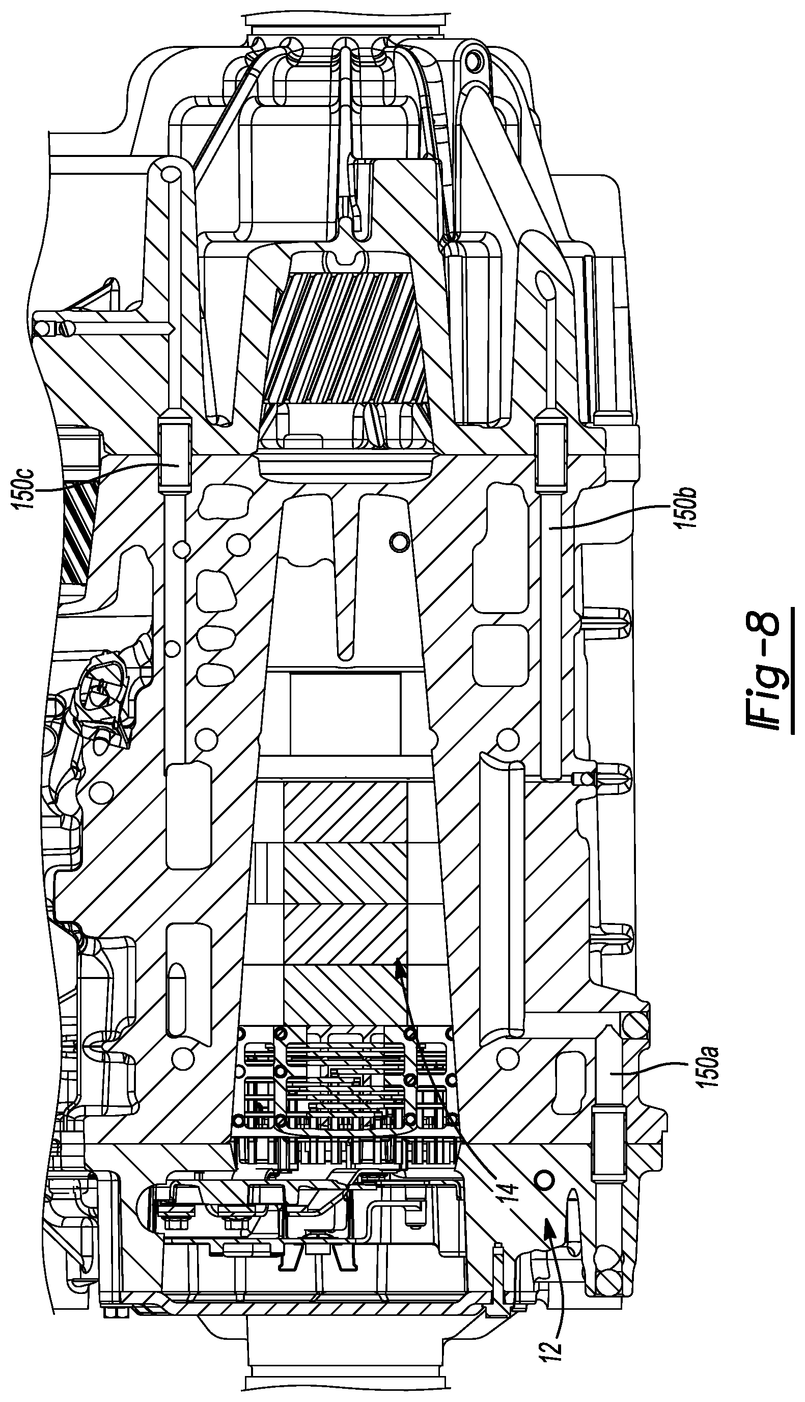 Patent US11773962 Figure 8 – Electric drive unit with integrated, variable flow, low-pressure oil cooling system