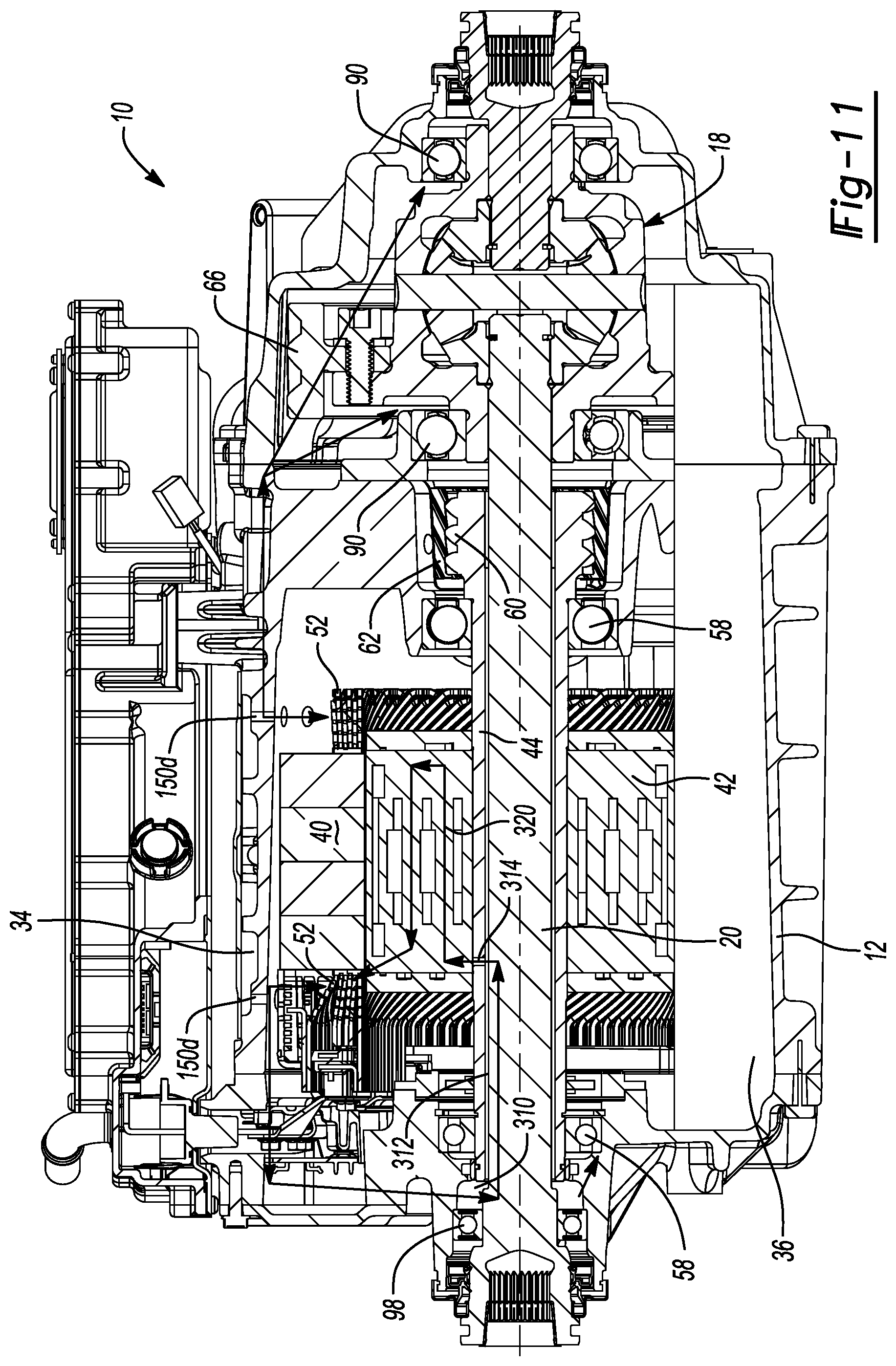 Patent US11773962 Figure 11 – Electric drive unit with integrated, variable flow, low-pressure oil cooling system