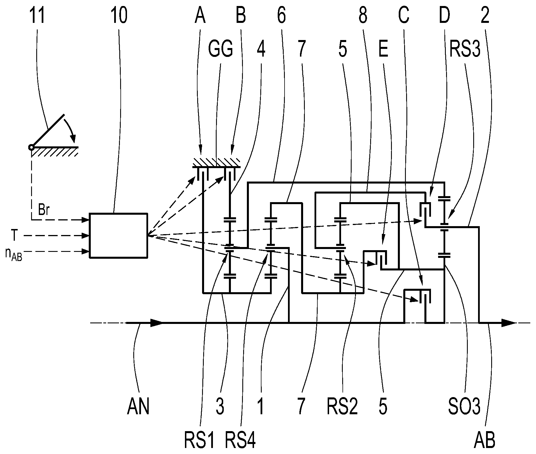 Patent US11773969 Figure 1 – Operation of a multi-speed vehicle transmission