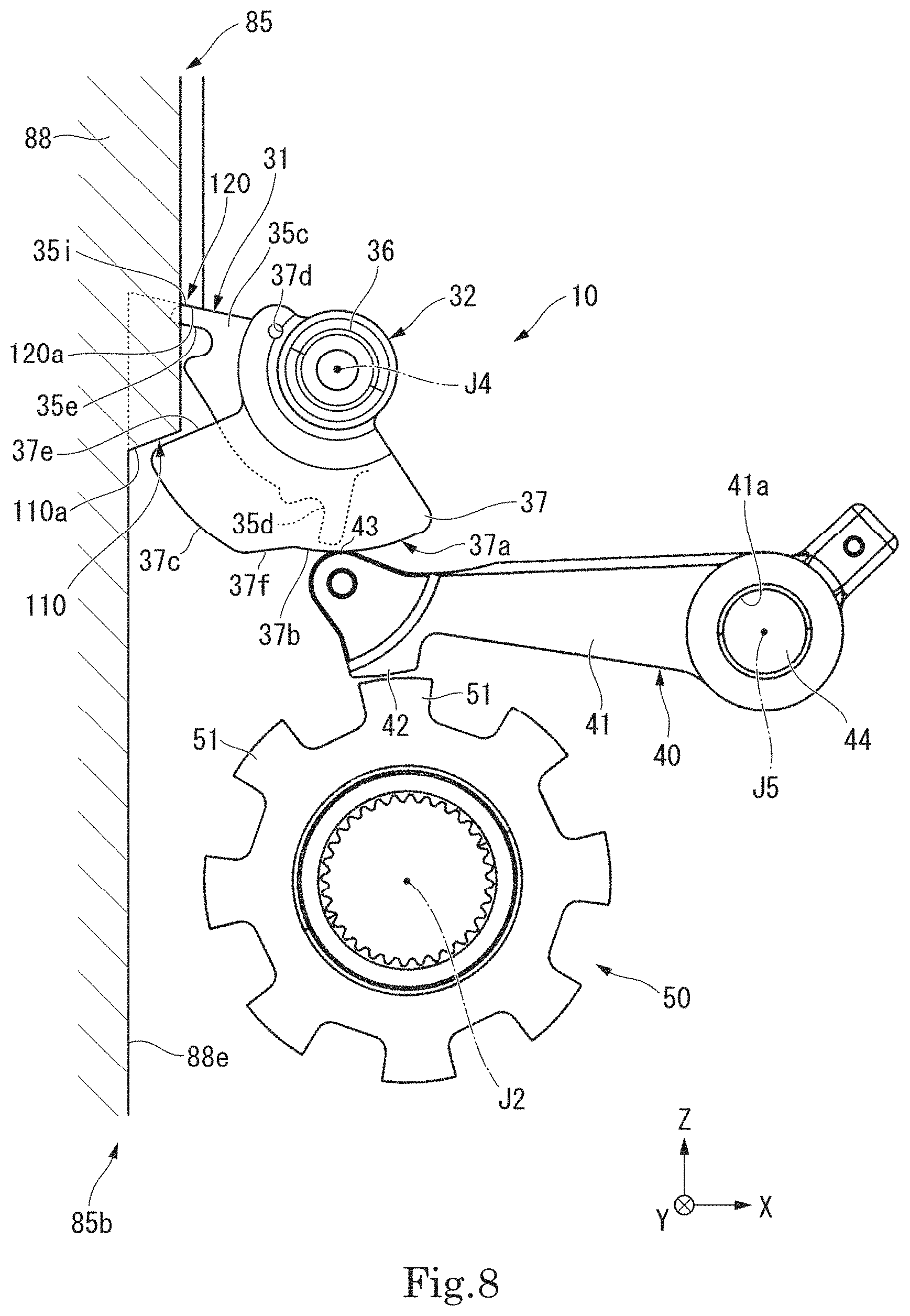 Patent US11773973 Figure 8 – Parking mechanism and drive apparatus