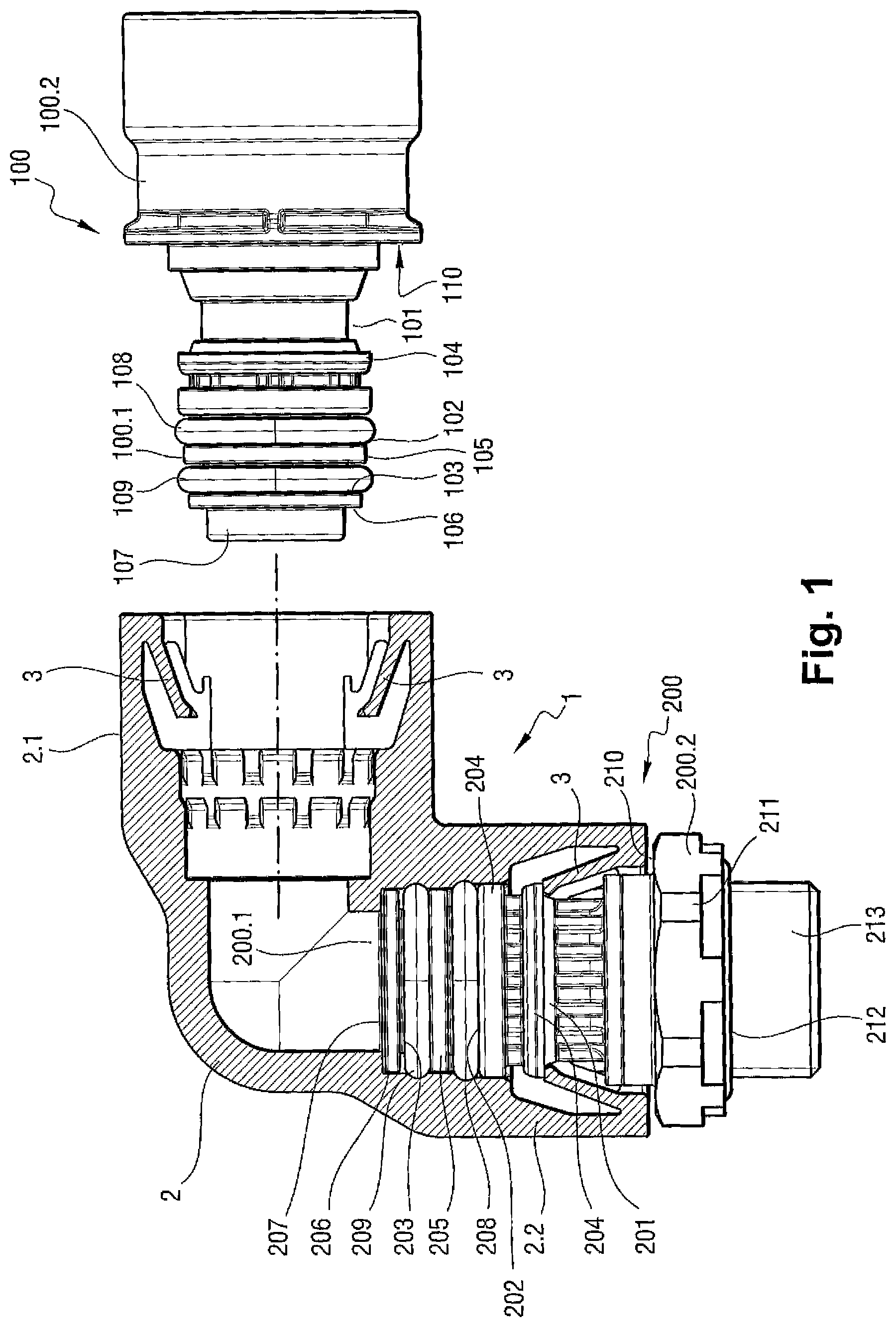 Patent US11774023 Figure 1 – Equipment for connecting fluid conveying pipes