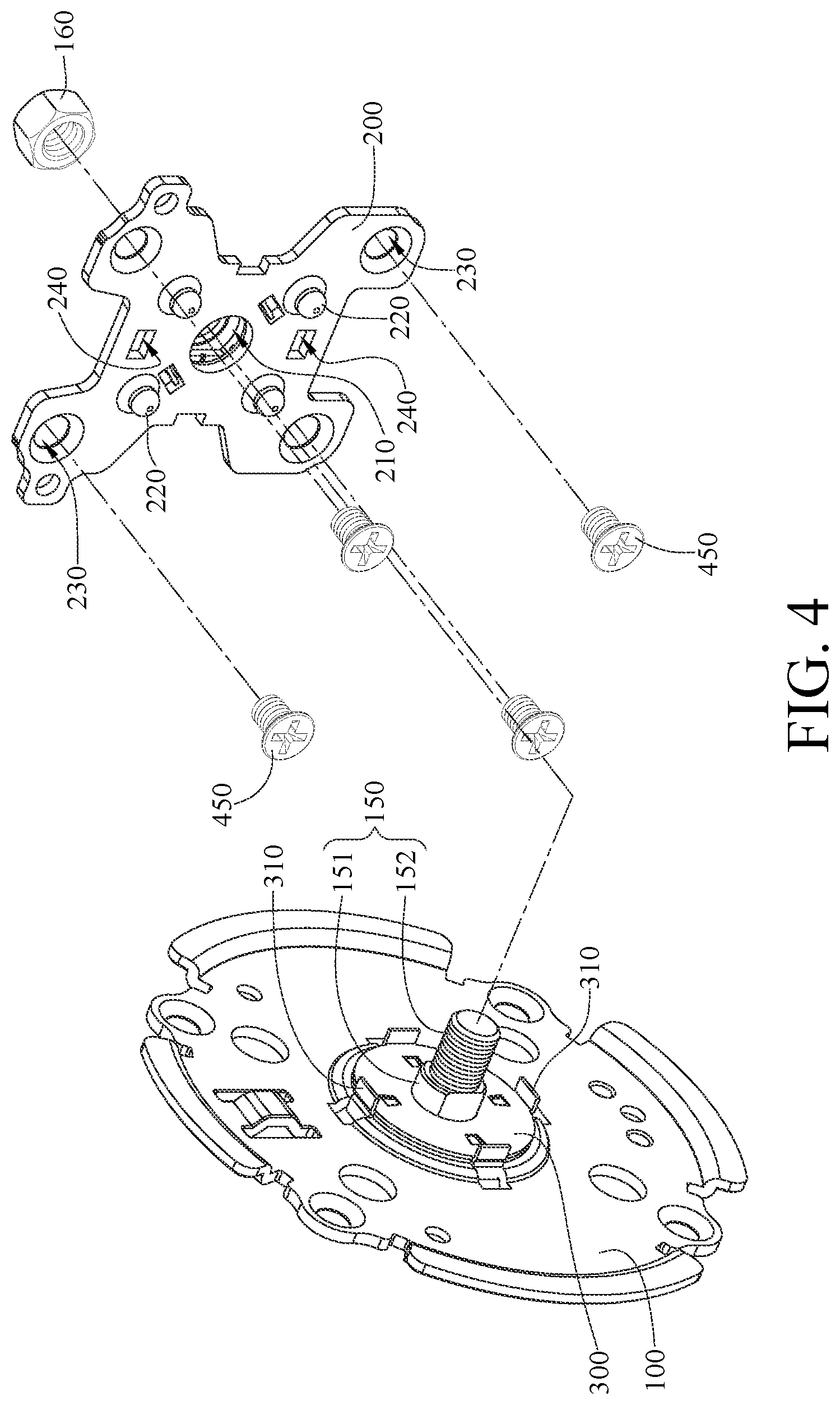 Patent US11774032 Figure 4 – Biaxal pivoting mechanism and angle adjustment device