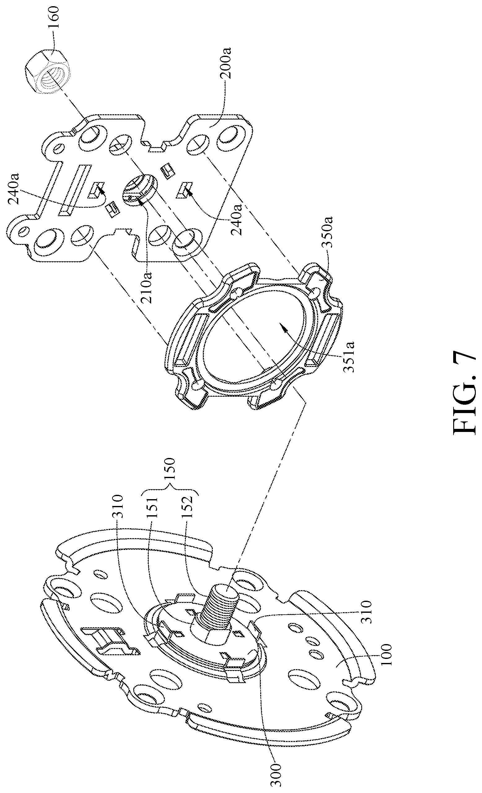 Patent US11774032 Figure 7 – Biaxal pivoting mechanism and angle adjustment device