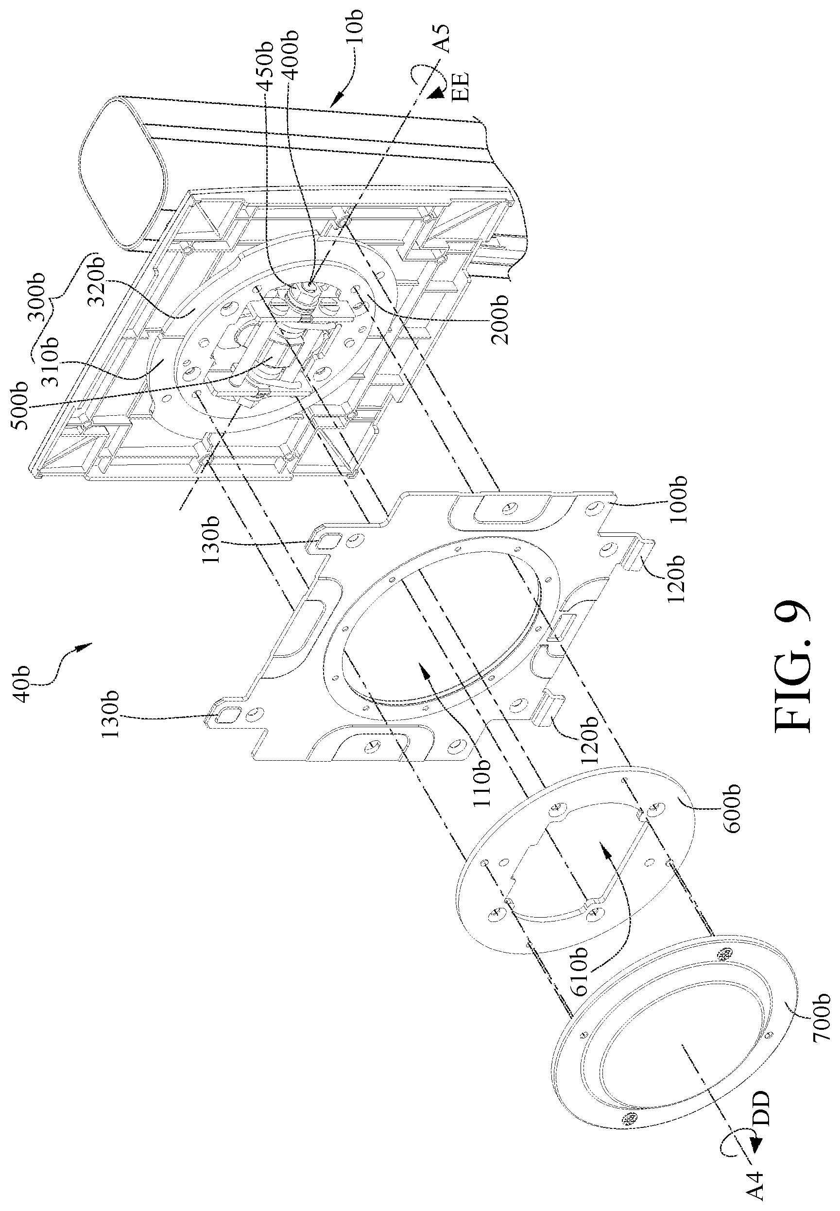 Patent US11774032 Figure 9 – Biaxal pivoting mechanism and angle adjustment device
