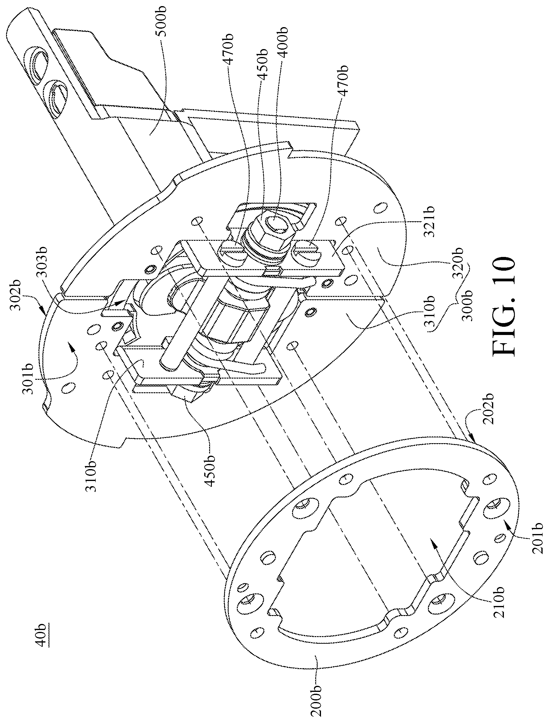 Patent US11774032 Figure 10 – Biaxal pivoting mechanism and angle adjustment device