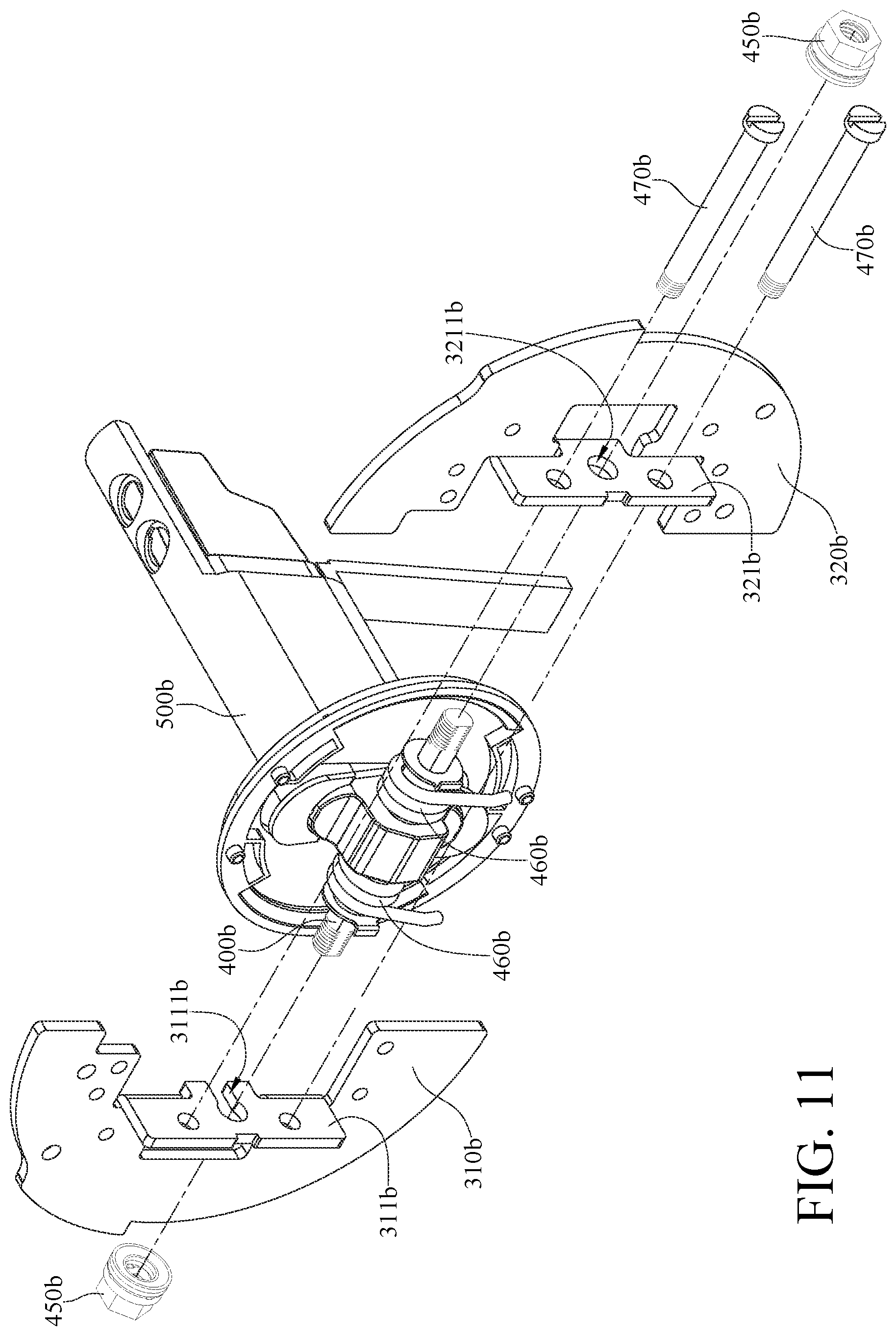 Patent US11774032 Figure 11 – Biaxal pivoting mechanism and angle adjustment device