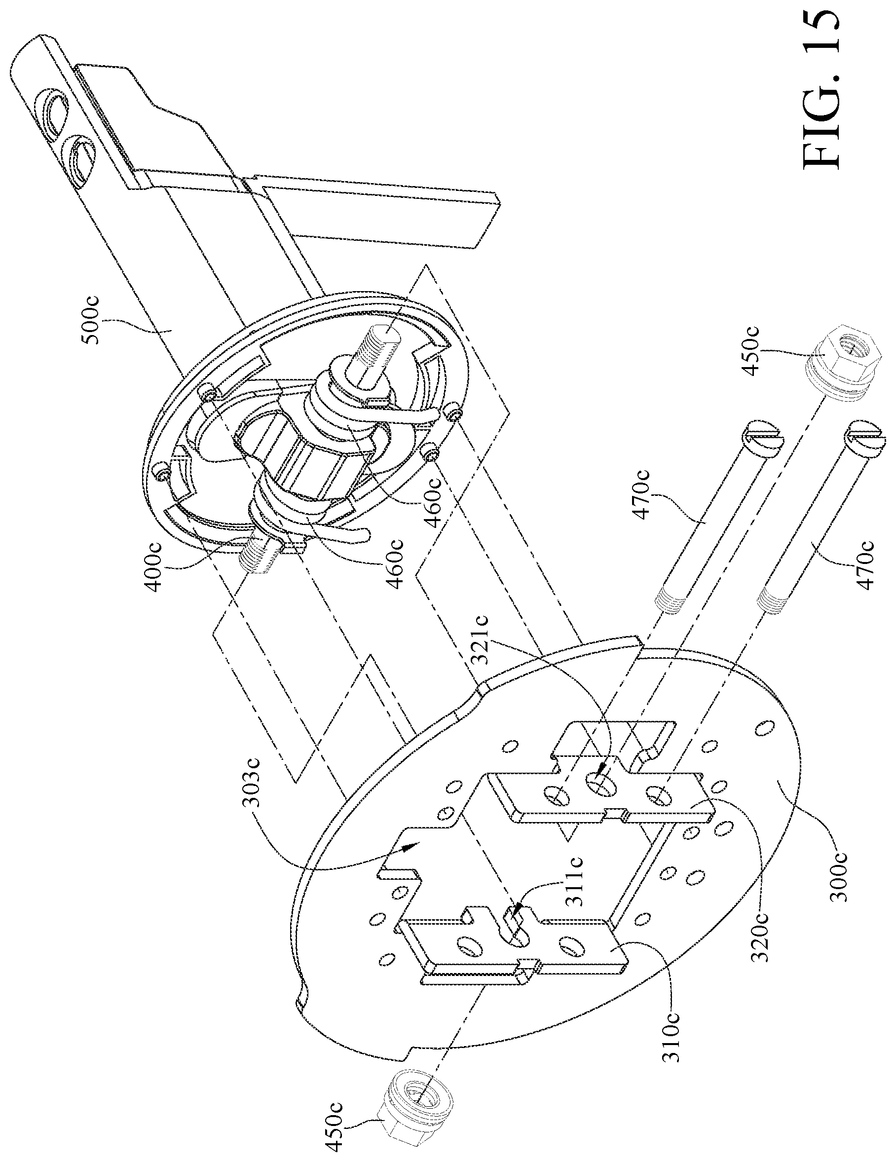 Patent US11774032 Figure 15 – Biaxal pivoting mechanism and angle adjustment device