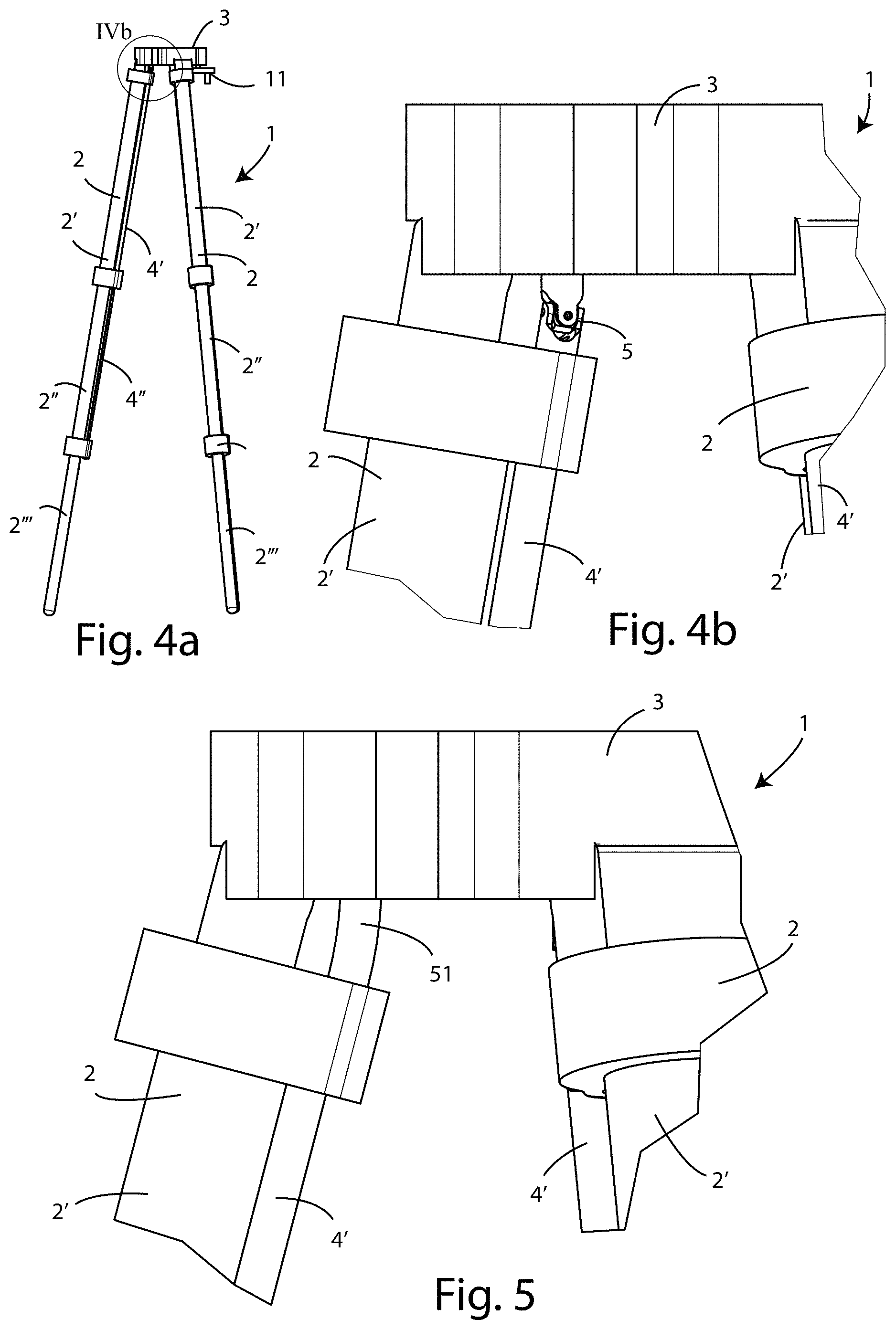 Patent US11774035 Figure 3 – Tripod with system for locking/unlocking the legs