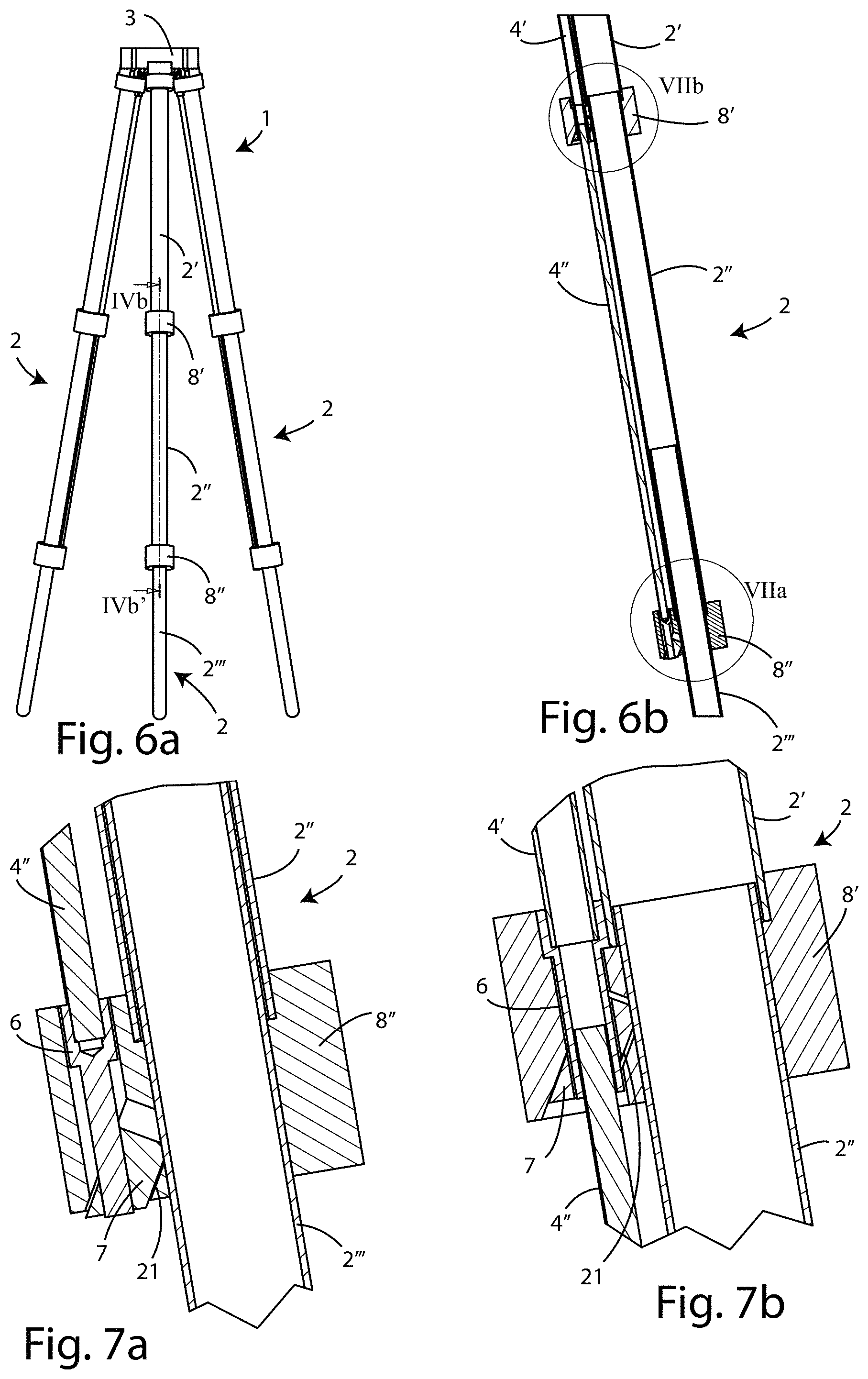 Patent US11774035 Figure 4 – Tripod with system for locking/unlocking the legs