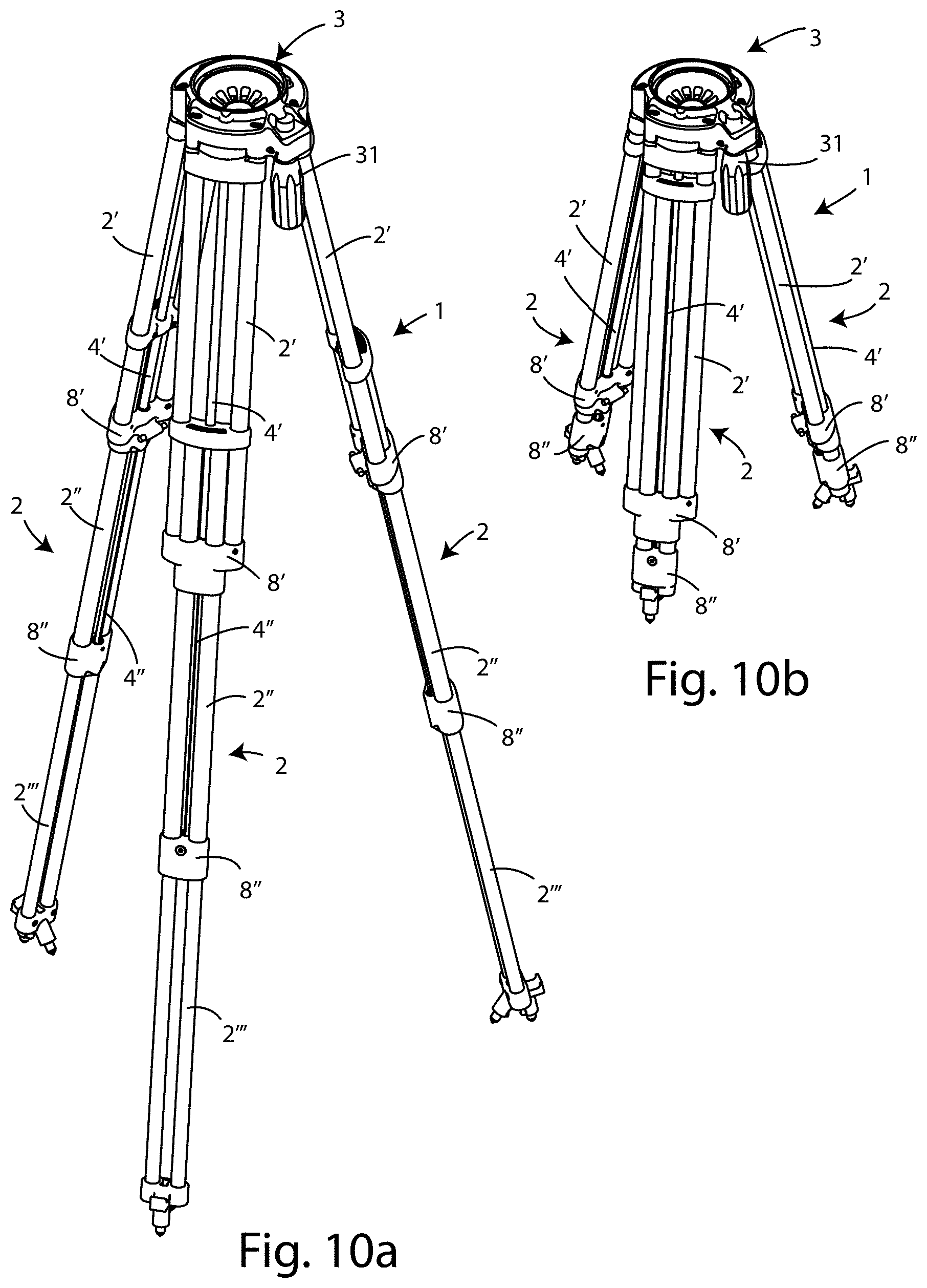 Patent US11774035 Figure 6 – Tripod with system for locking/unlocking the legs