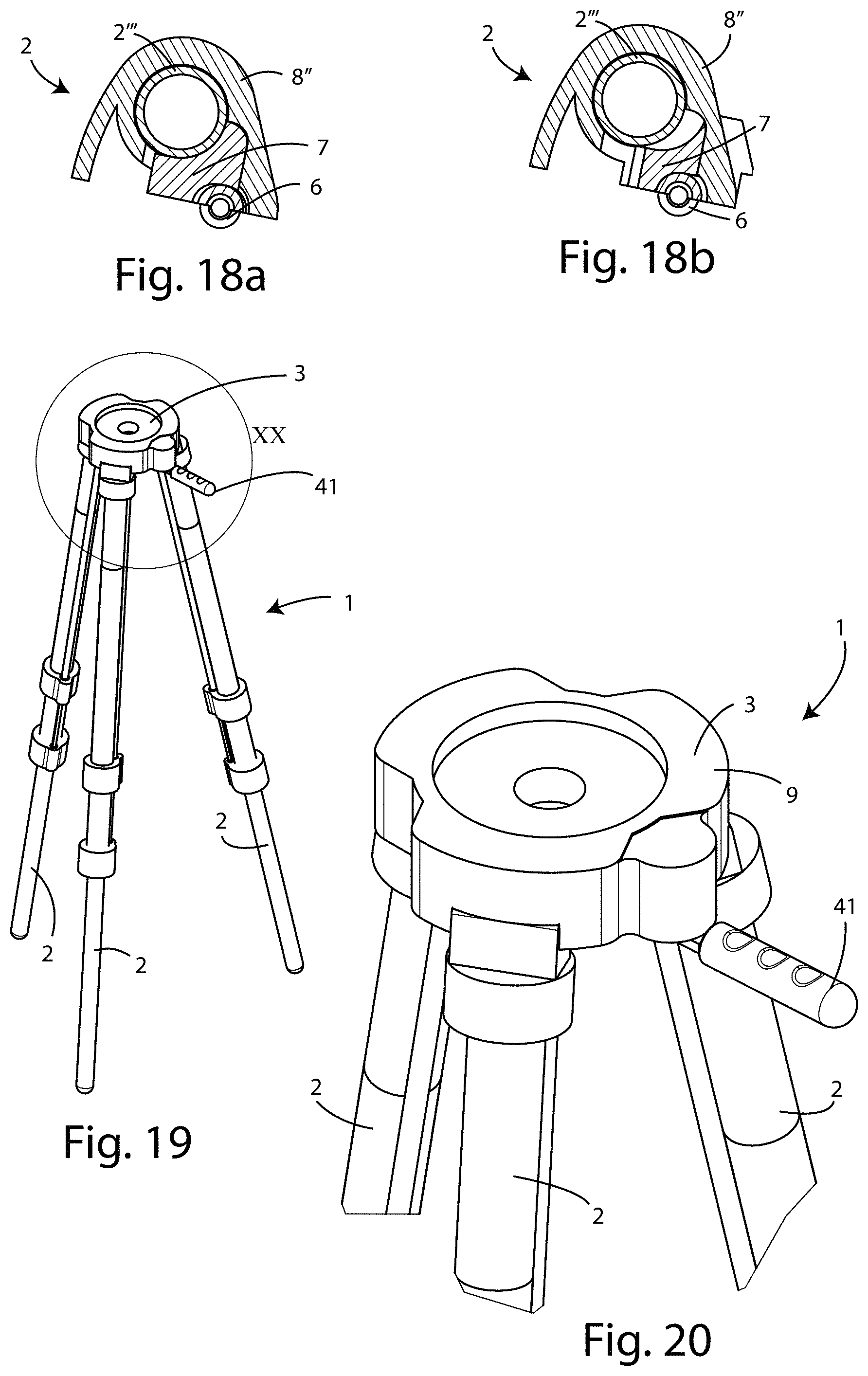 Patent US11774035 Figure 10 – Tripod with system for locking/unlocking the legs