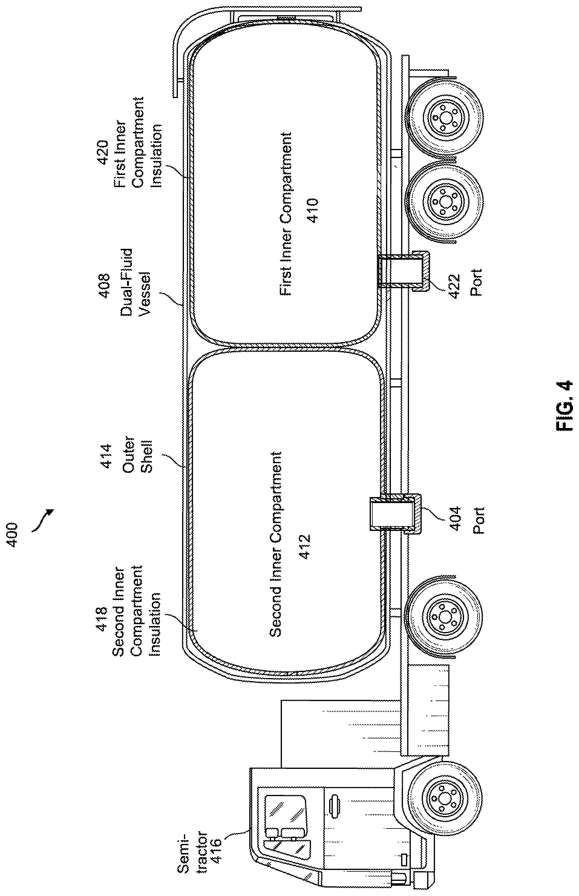 Patent US11774042 Figure 9 – Systems and methods for transporting fuel and carbon dioxide in a dual fluid vessel