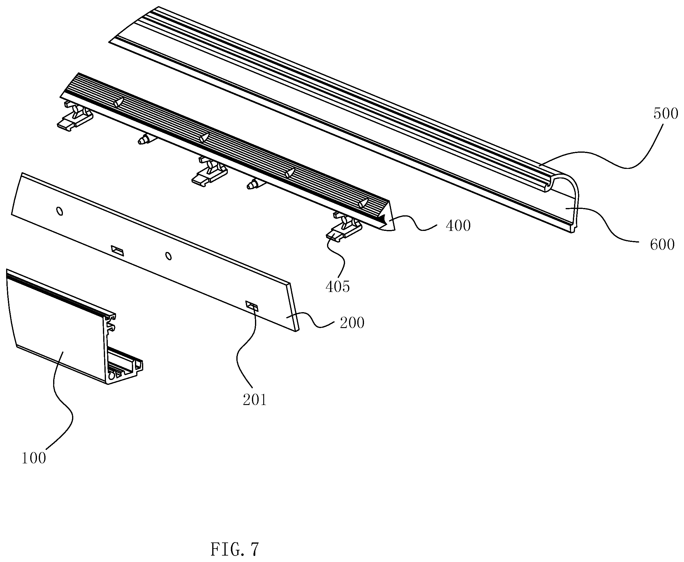 Patent US11774052 Figure 7 – High-efficiency linear light source focused strip lamp