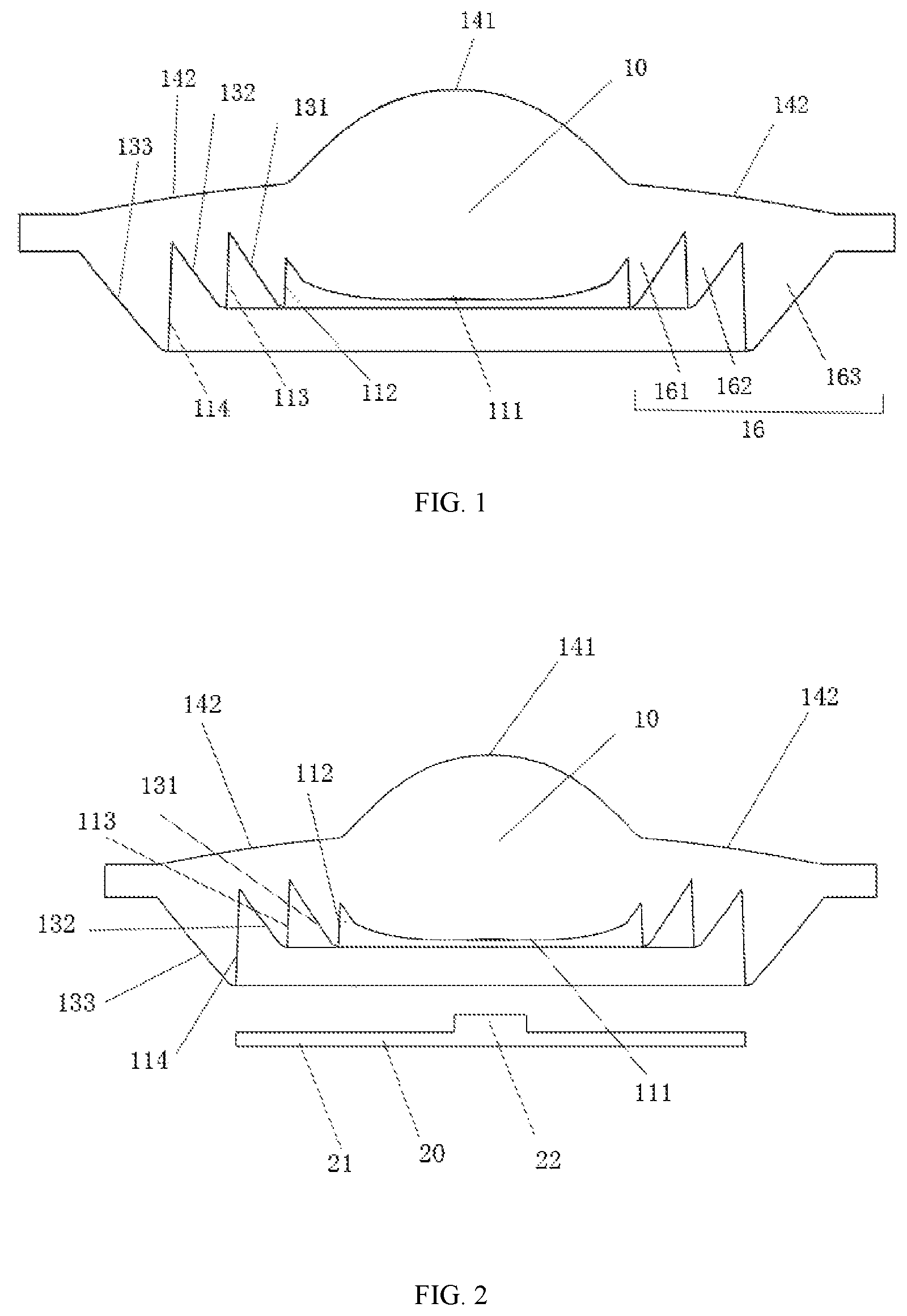 Patent US11774062 Figure 1 – Lens with total reflective incident surface and lighting fixture