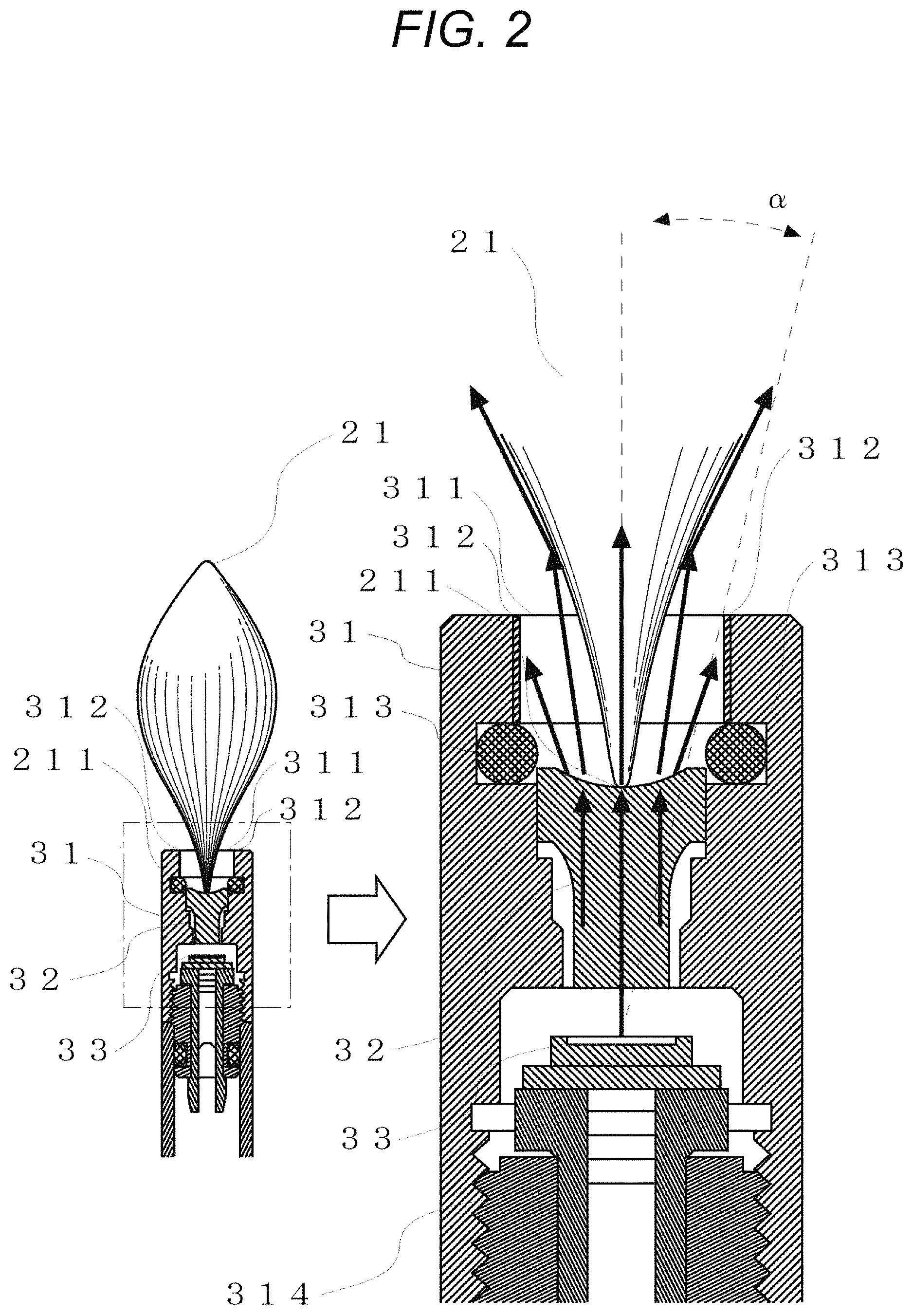 Patent US11774064 Figure 2 – Lighting device provided with lighting equipment lens