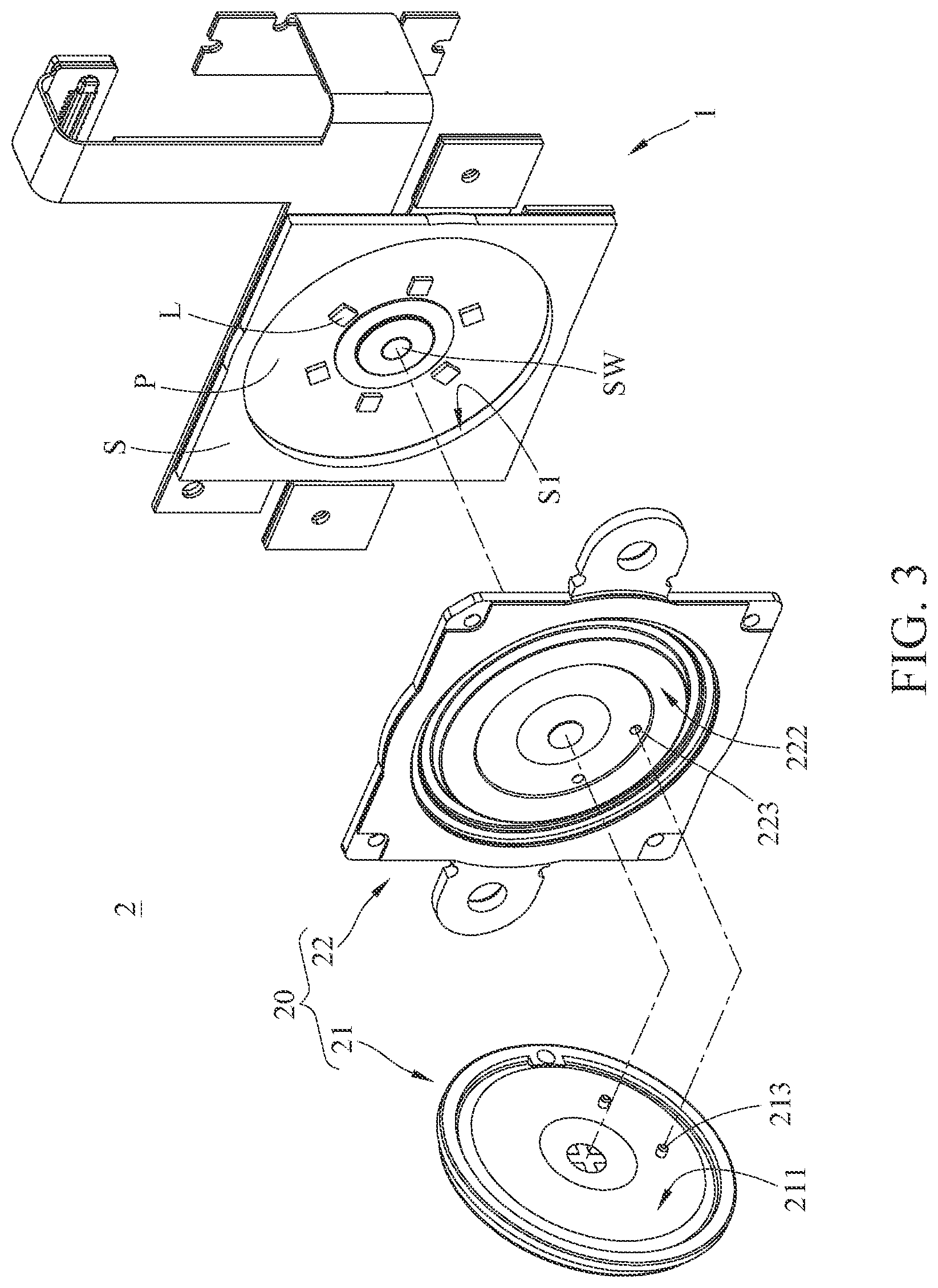 Patent US11774071 Figure 3 – Light-emitting module and button structure and electronic device including the same