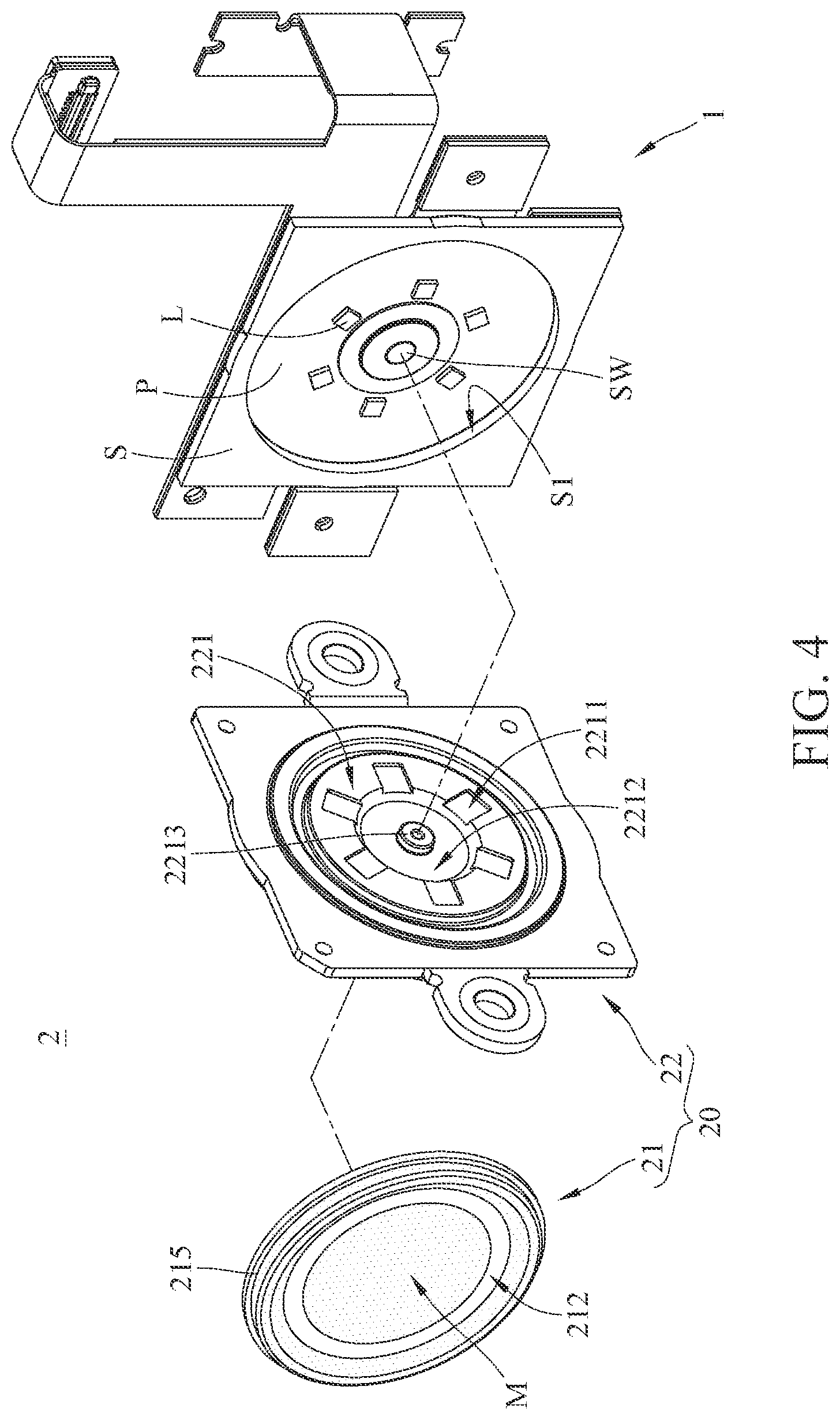 Patent US11774071 Figure 4 – Light-emitting module and button structure and electronic device including the same