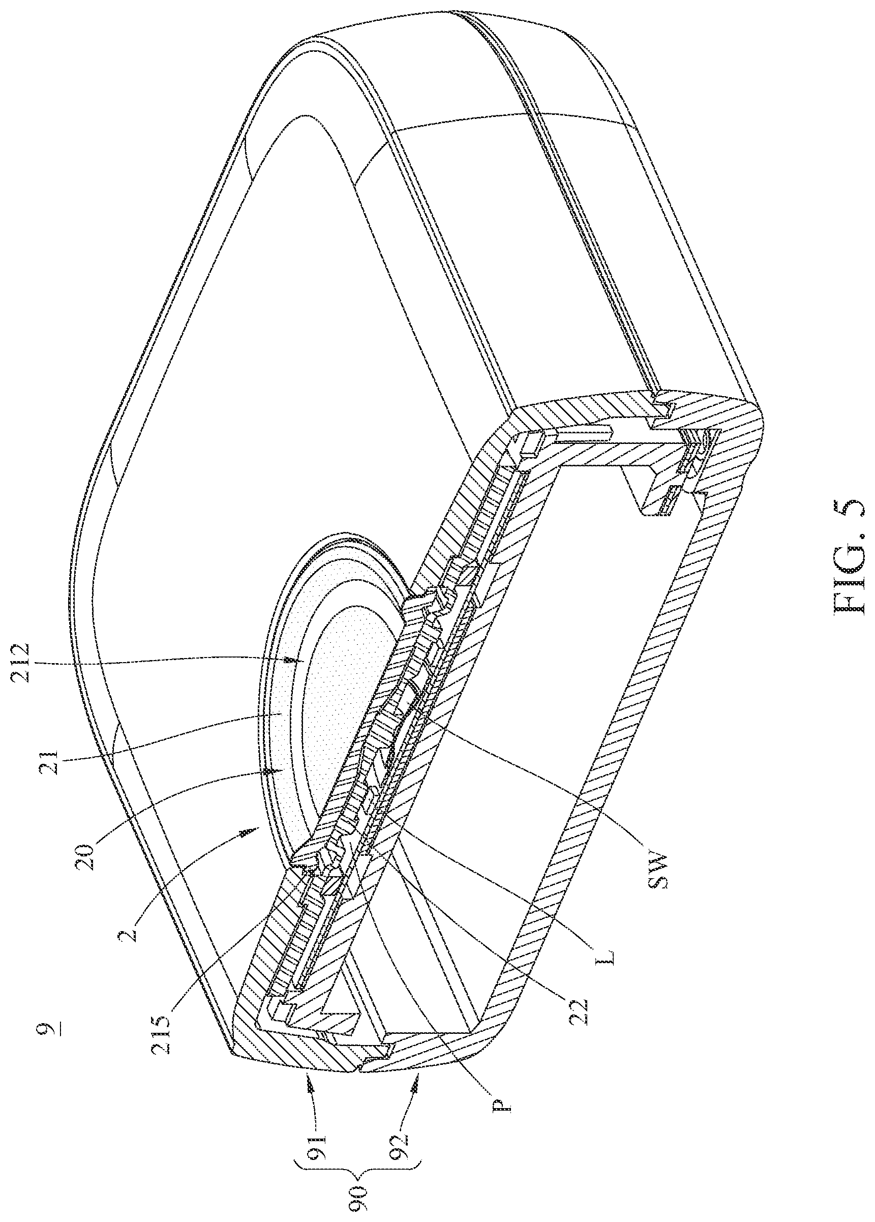 Patent US11774071 Figure 5 – Light-emitting module and button structure and electronic device including the same