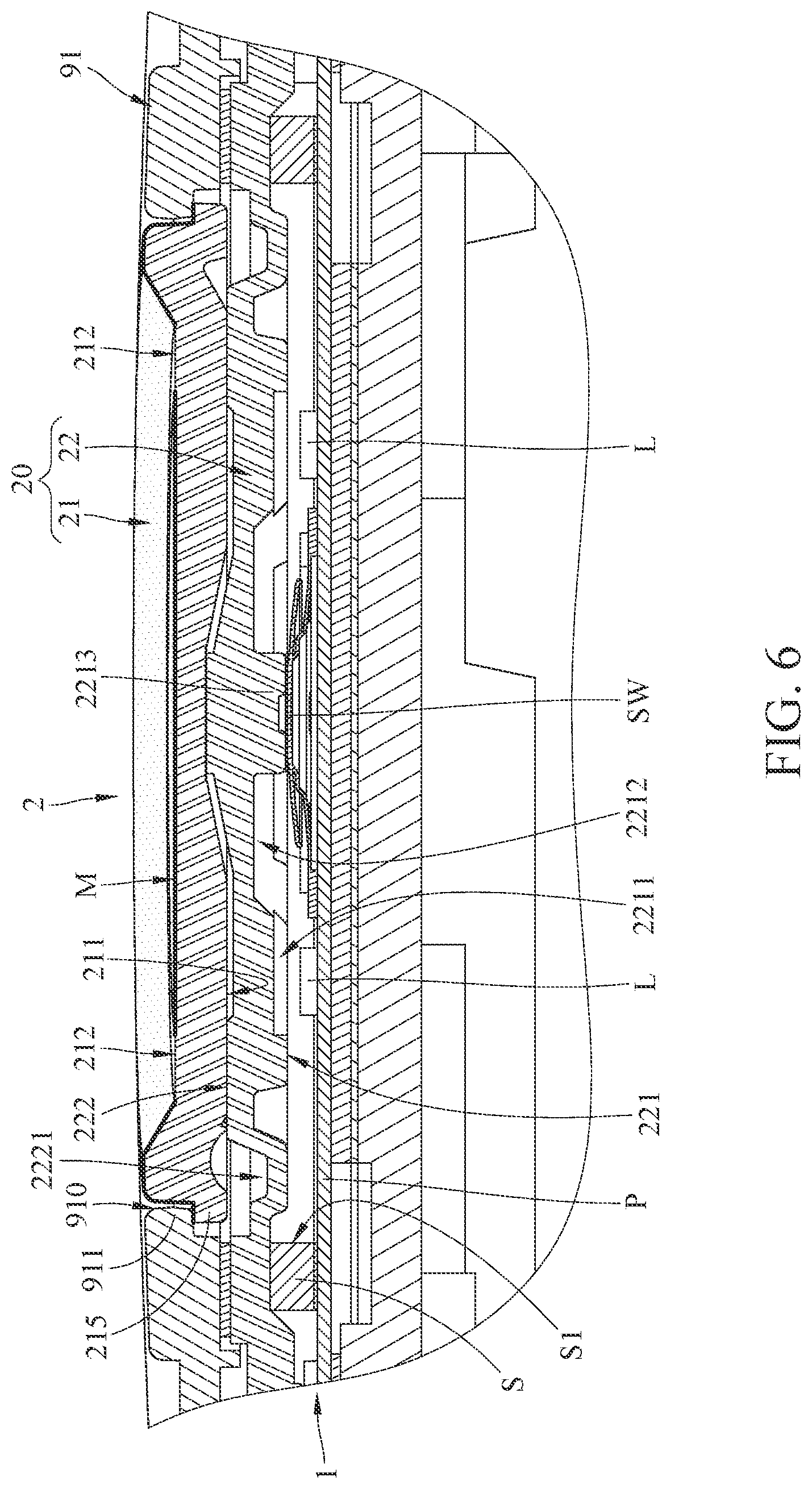 Patent US11774071 Figure 6 – Light-emitting module and button structure and electronic device including the same