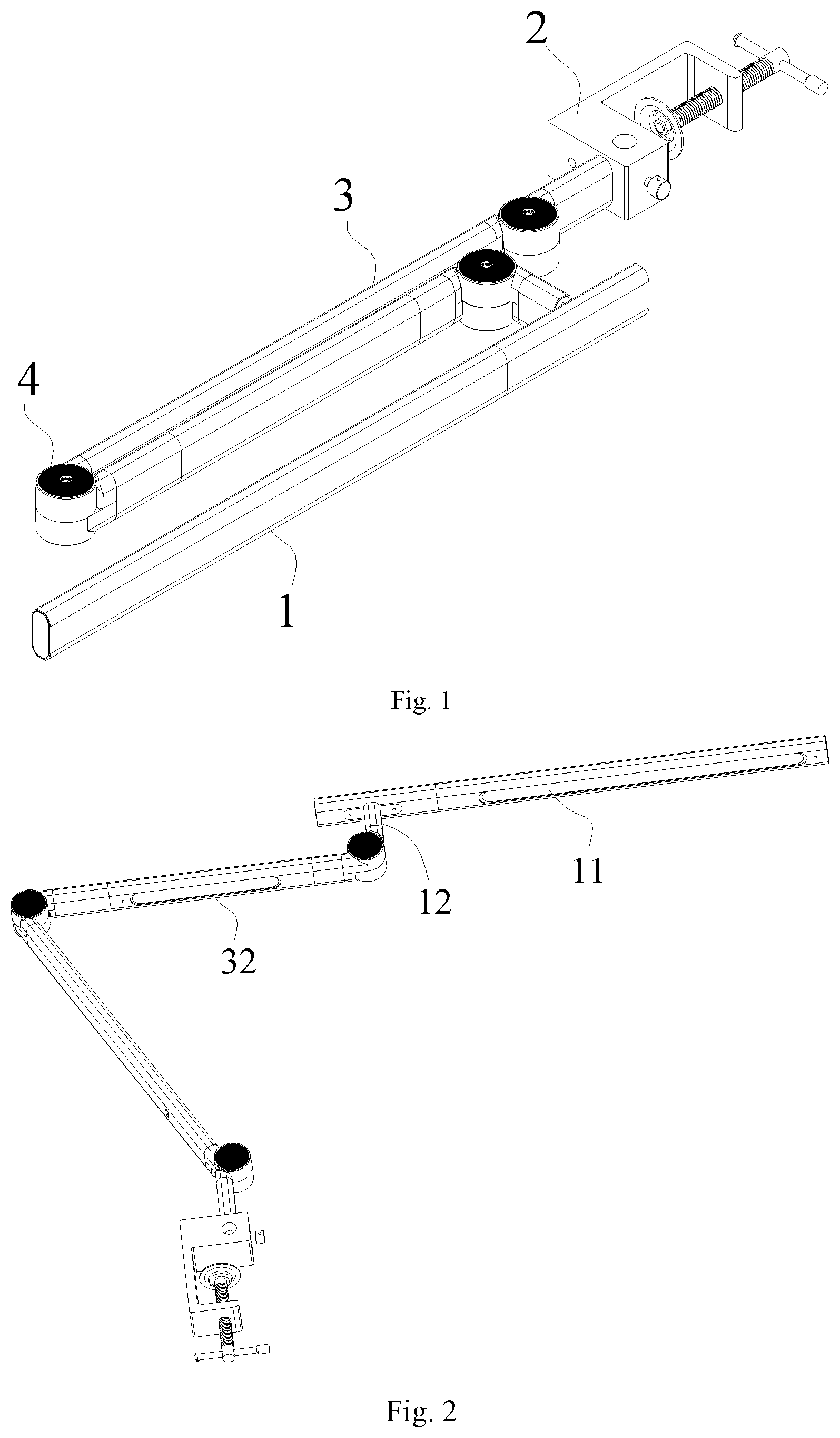 Patent US11774073 Figure 1 – Foldable clamp-on desk lamp with multi-angle adjustment function