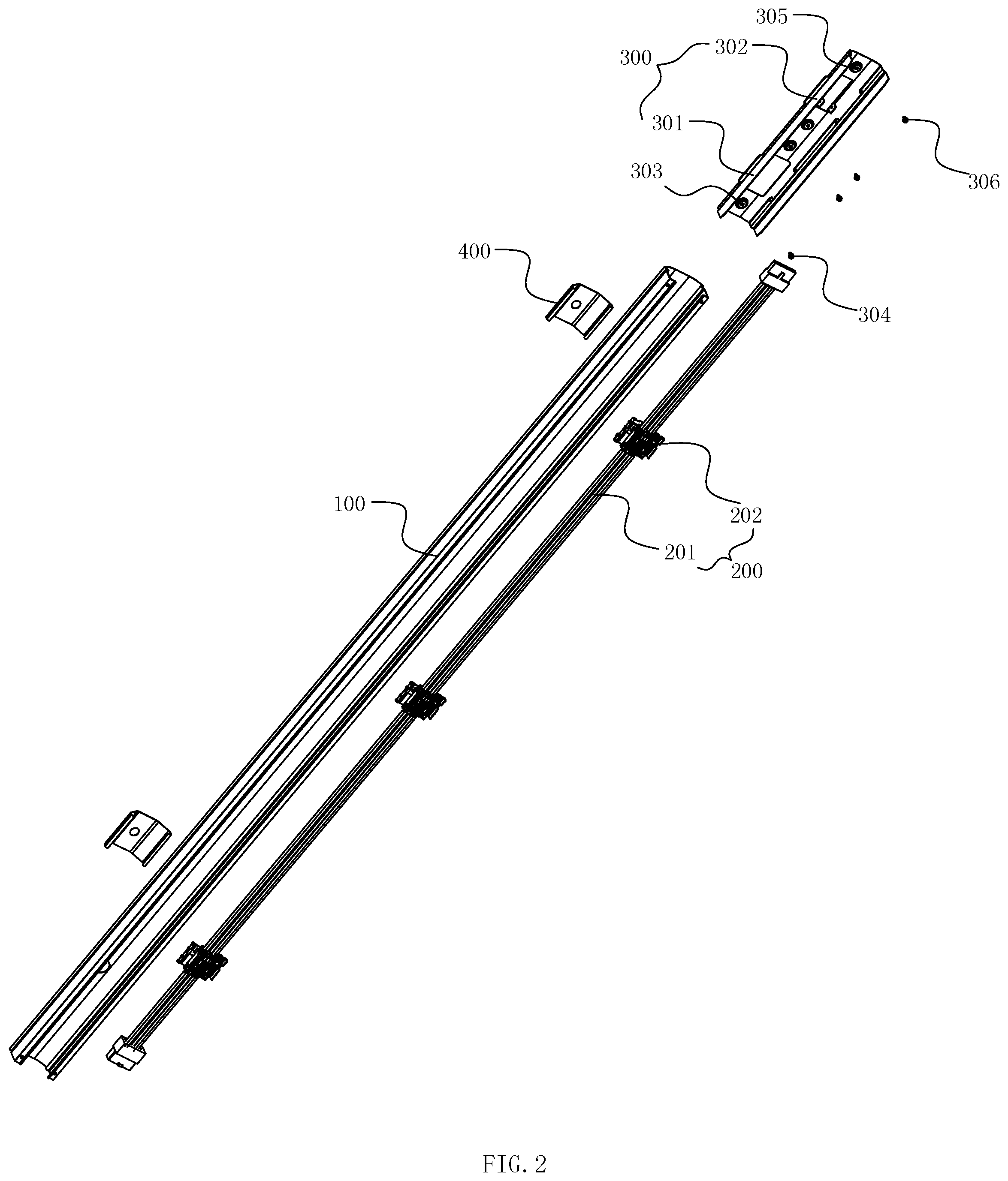 Patent US11774078 Figure 2 – Interconnected wire trough and space lighting system