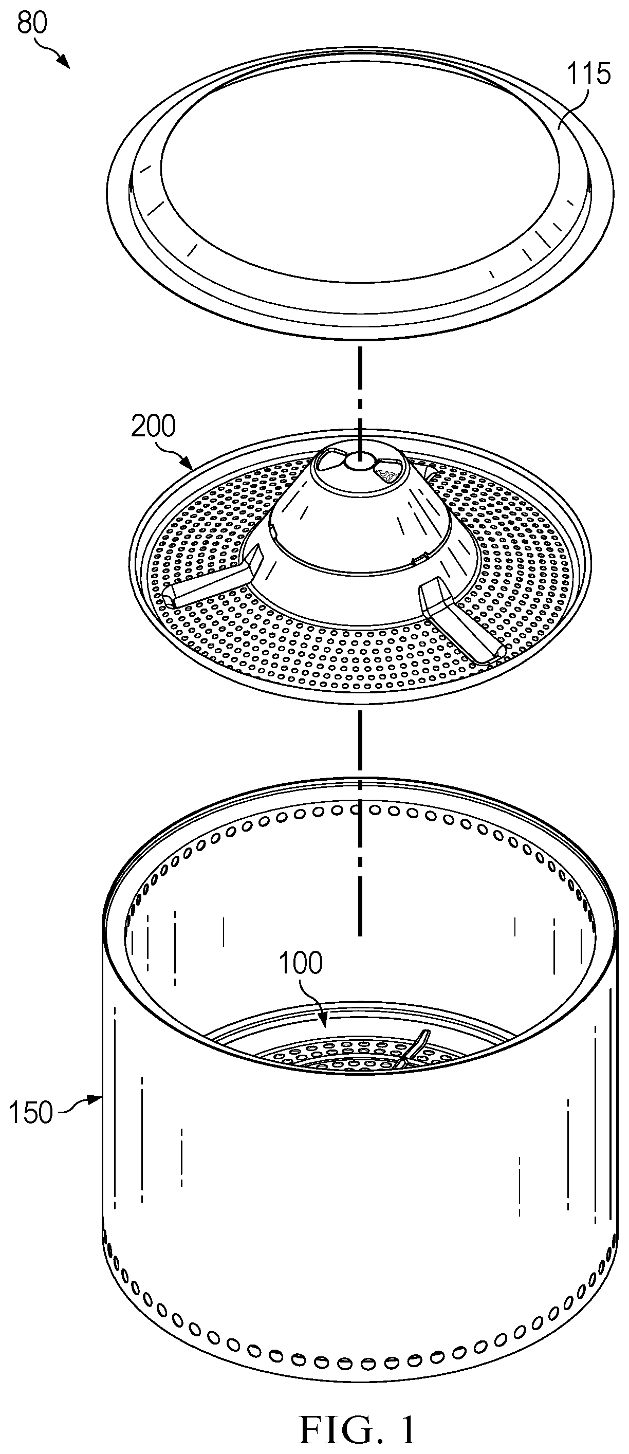Patent US11774089 Figure 1 – Combustible fuel burning stove with pellet adapter