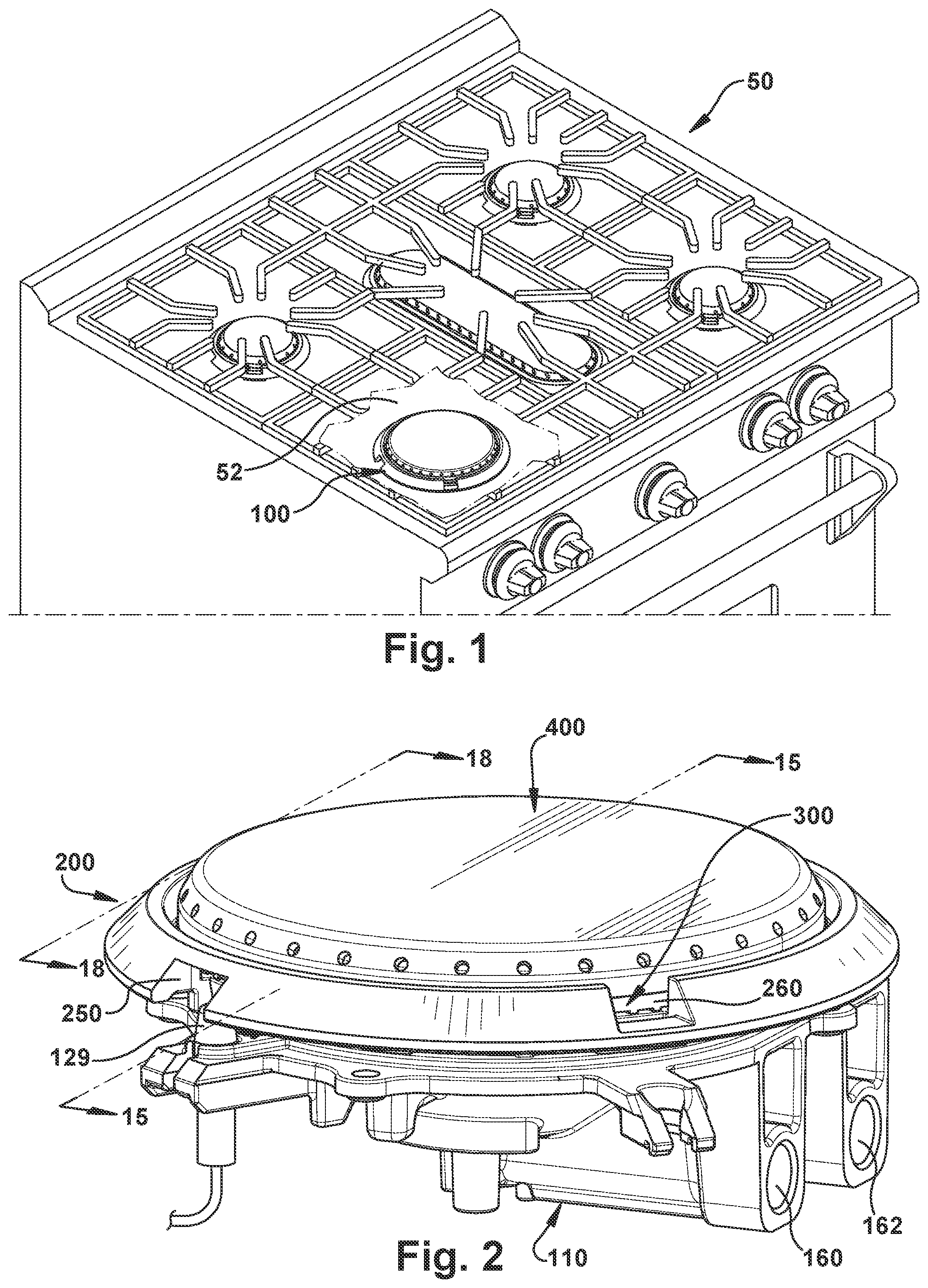 Patent US11774090 — Double-stacked gas burner — Figure 1