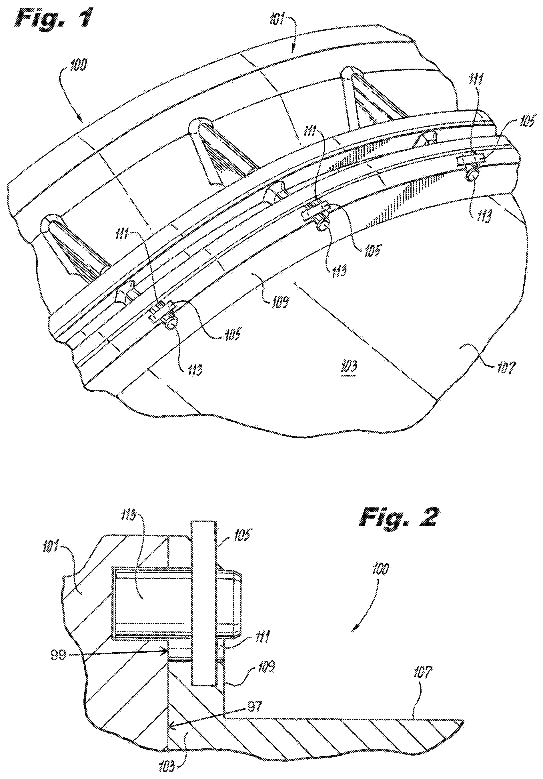 Patent US11774102 Figure 1 – Combustion liners and attachments for attaching to nozzles