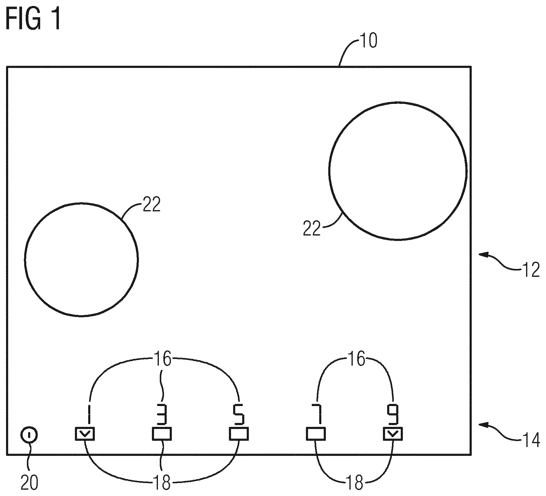 Patent US11774107 — Cooking hob with user interface — Figure 1