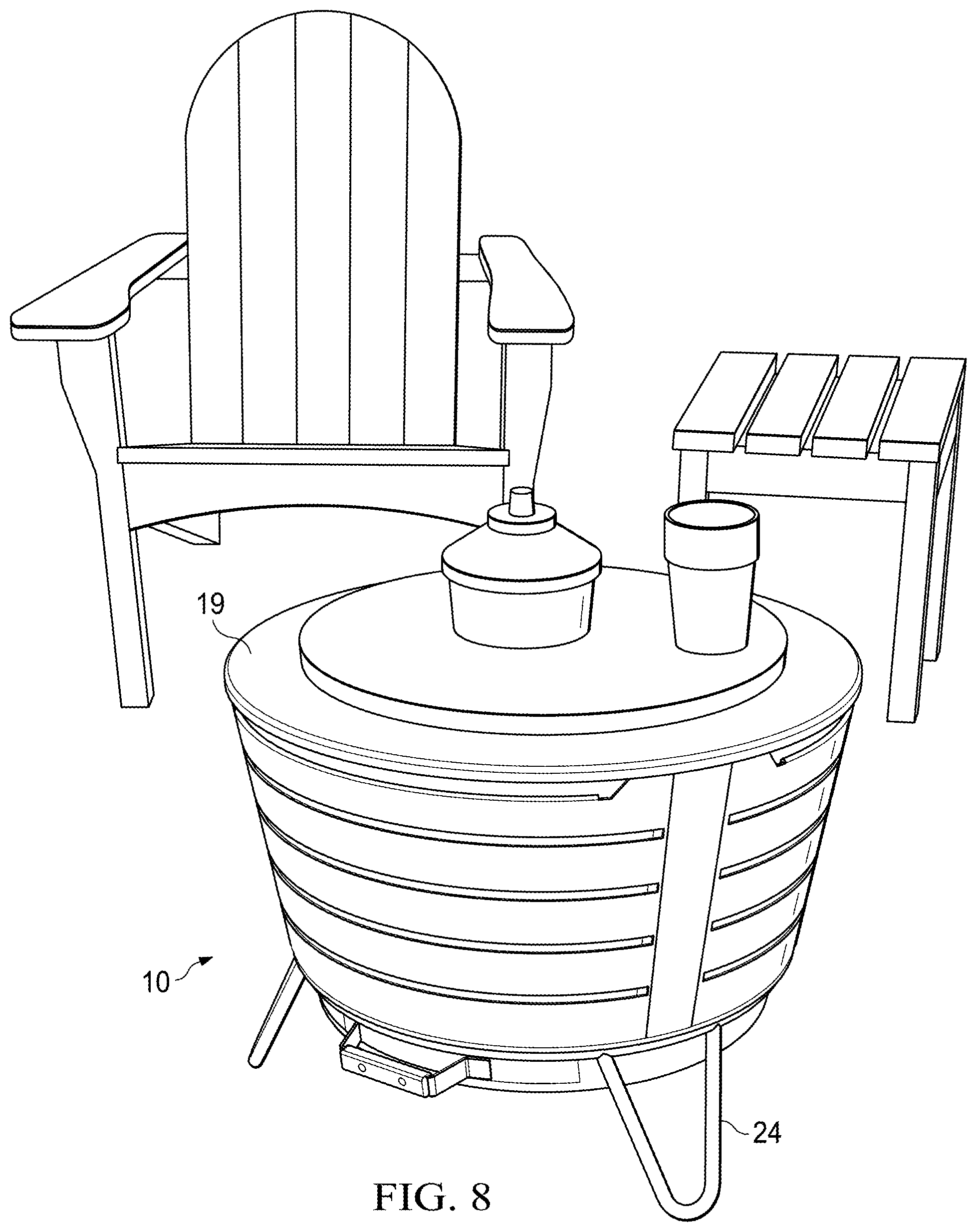 Patent US11774110 Figure 8 – Fire pit tabletop accessory