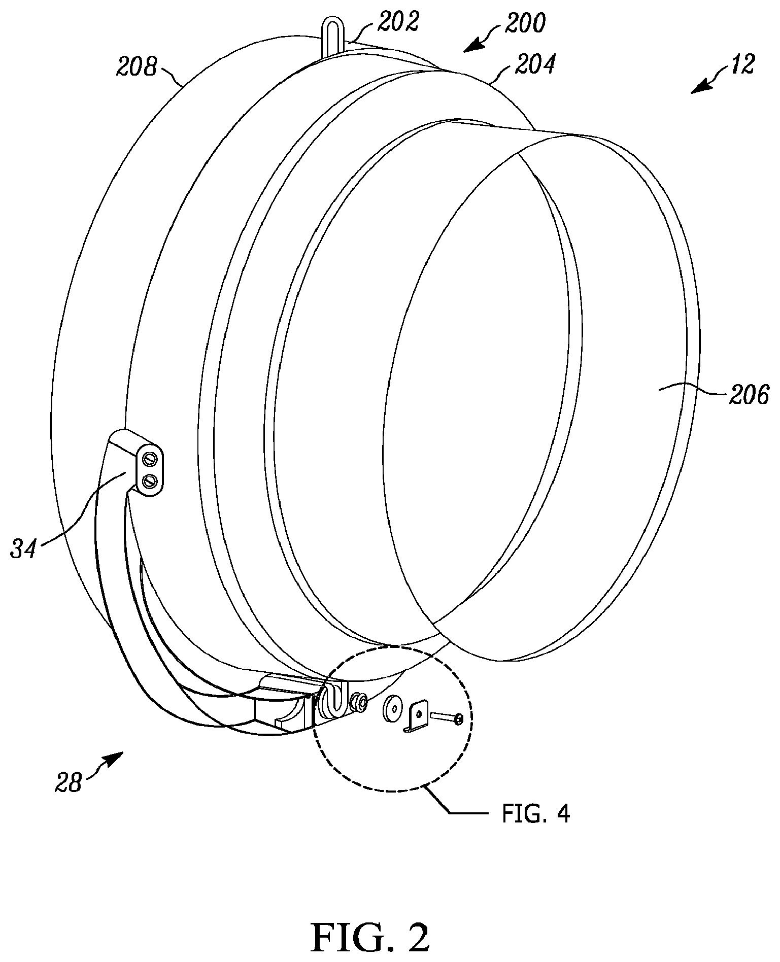 Patent US11774119 Figure 2 – Bottom-mounted whole house fan assembly