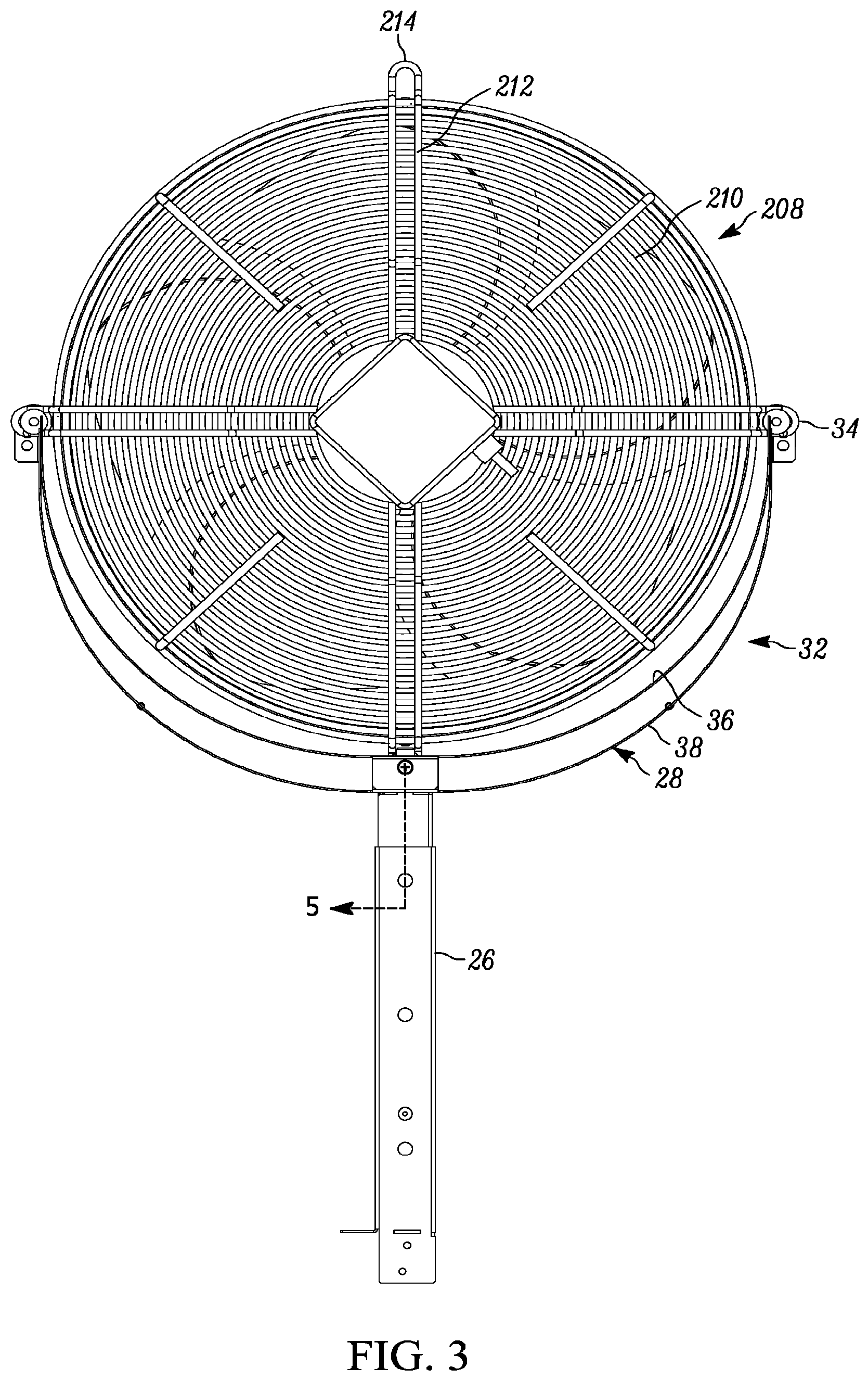 Patent US11774119 Figure 3 – Bottom-mounted whole house fan assembly