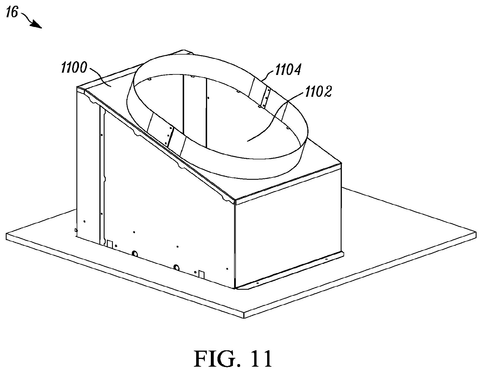 Patent US11774119 Figure 11 – Bottom-mounted whole house fan assembly