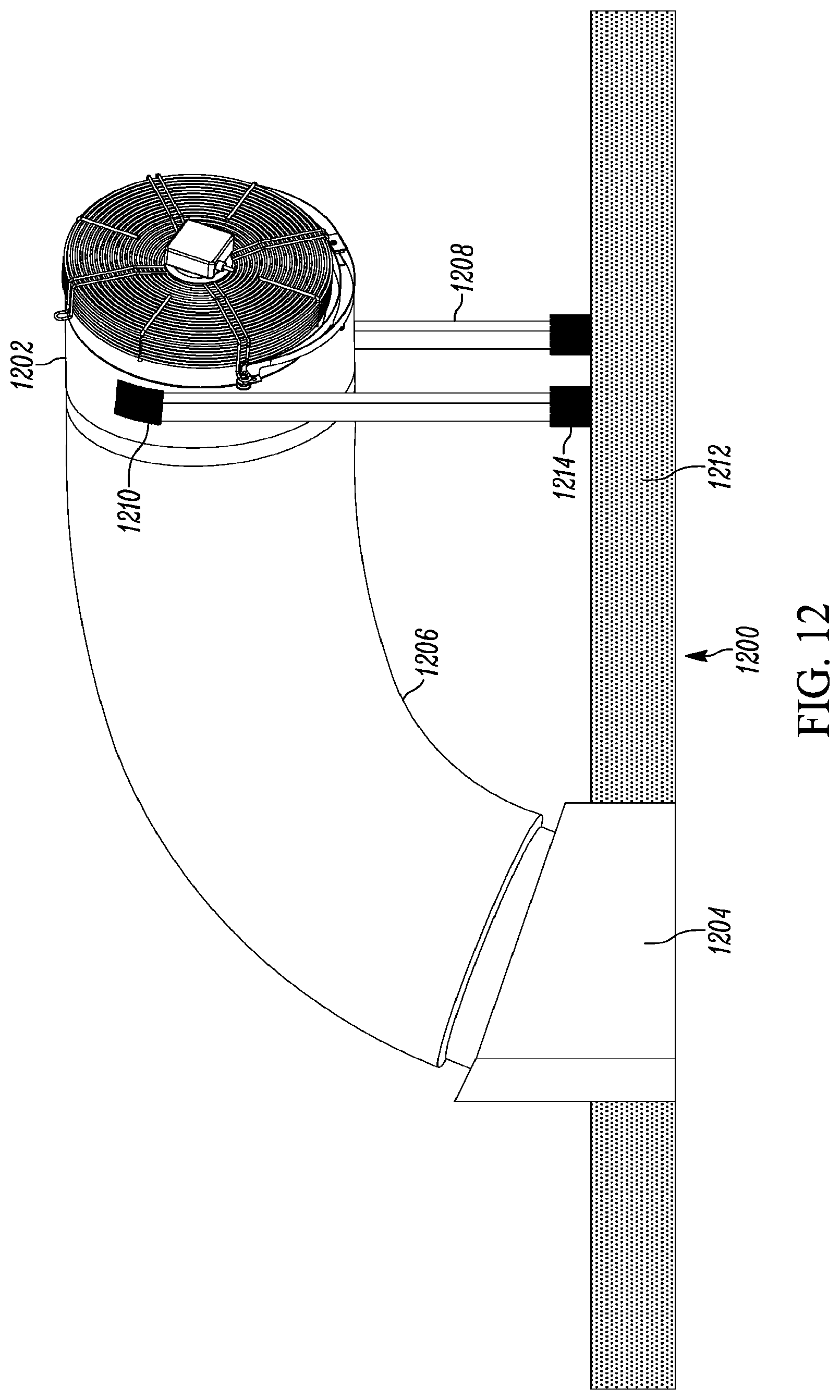 Patent US11774119 Figure 12 – Bottom-mounted whole house fan assembly