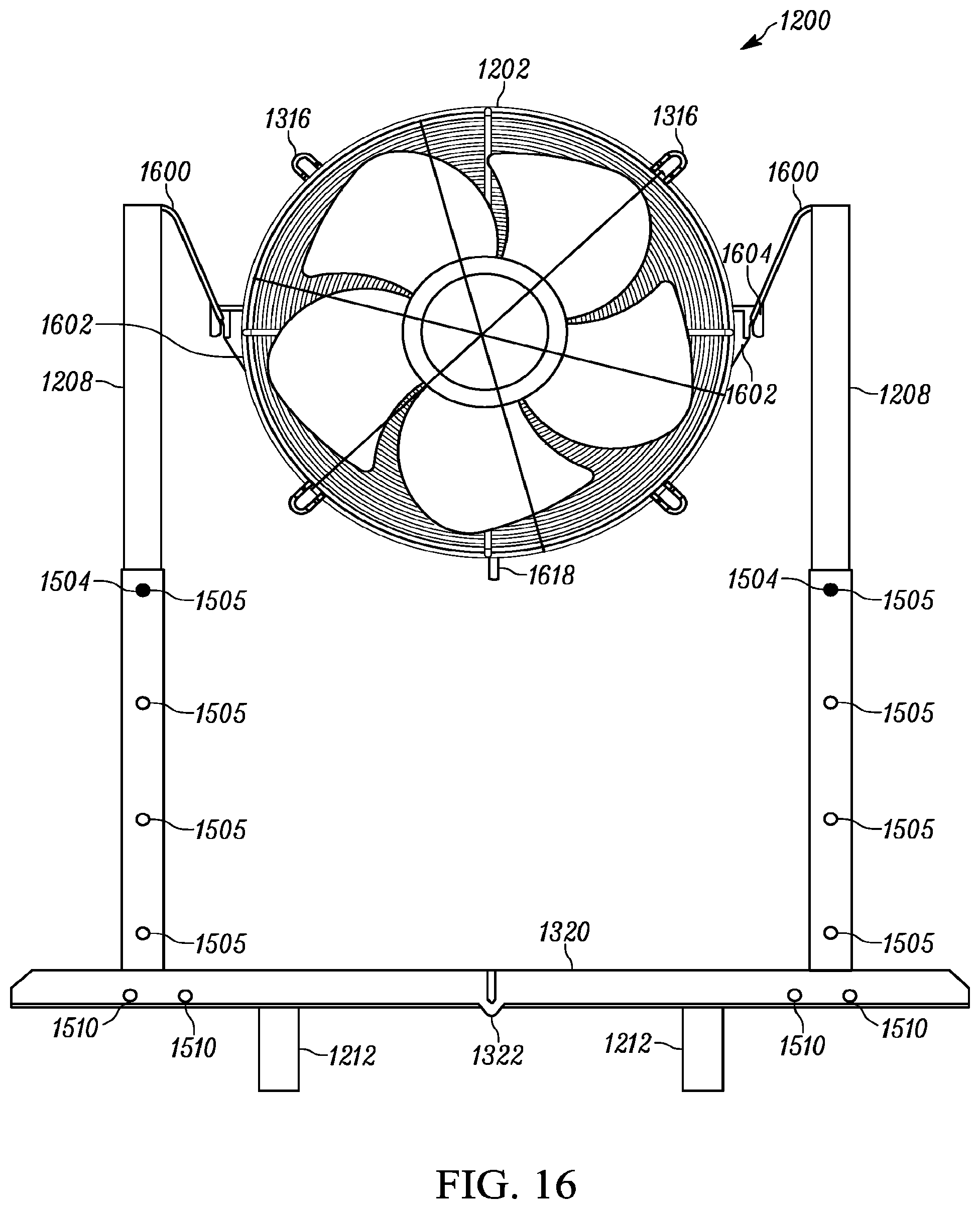 Patent US11774119 Figure 16 – Bottom-mounted whole house fan assembly