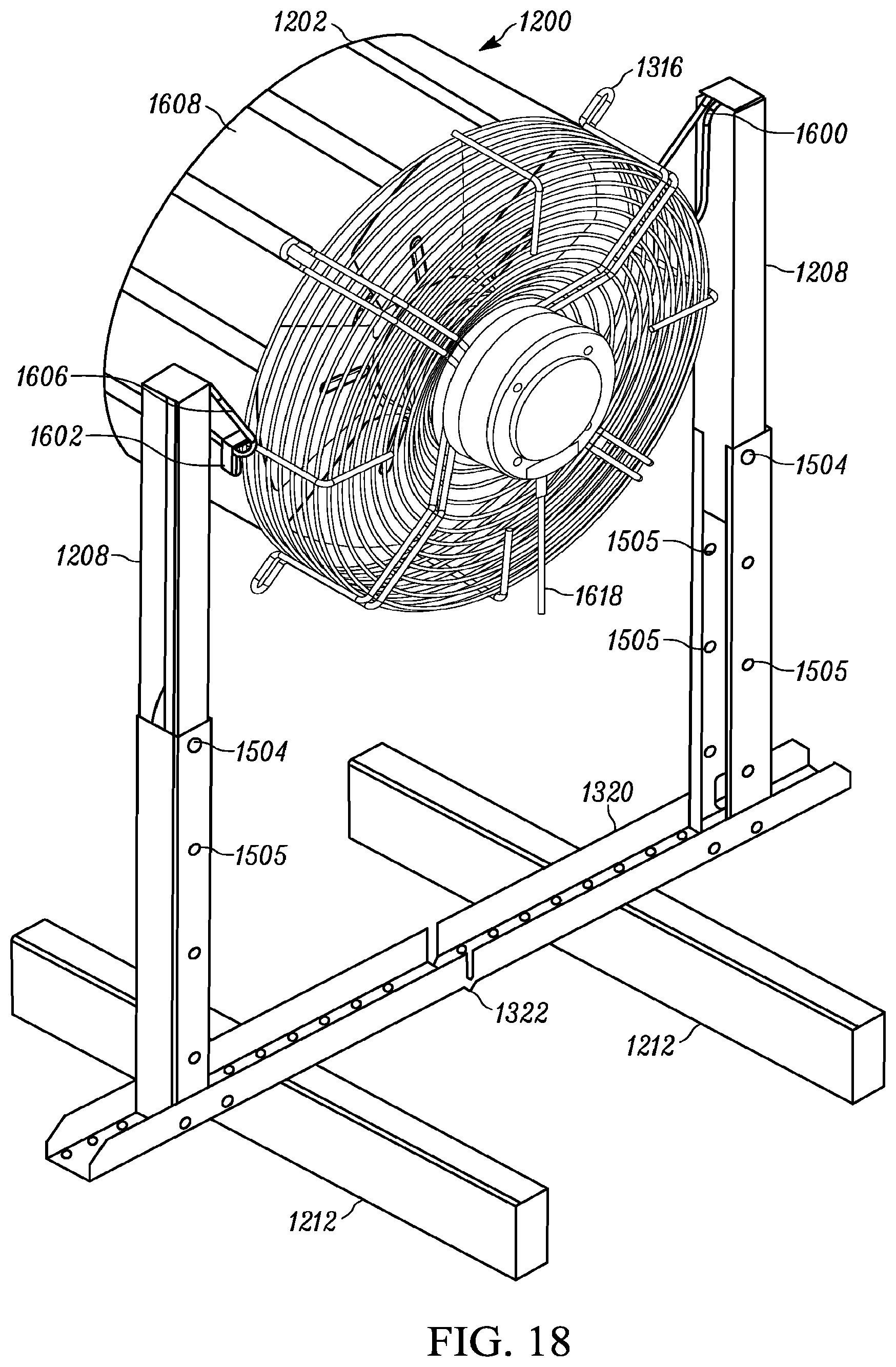 Patent US11774119 Figure 18 – Bottom-mounted whole house fan assembly