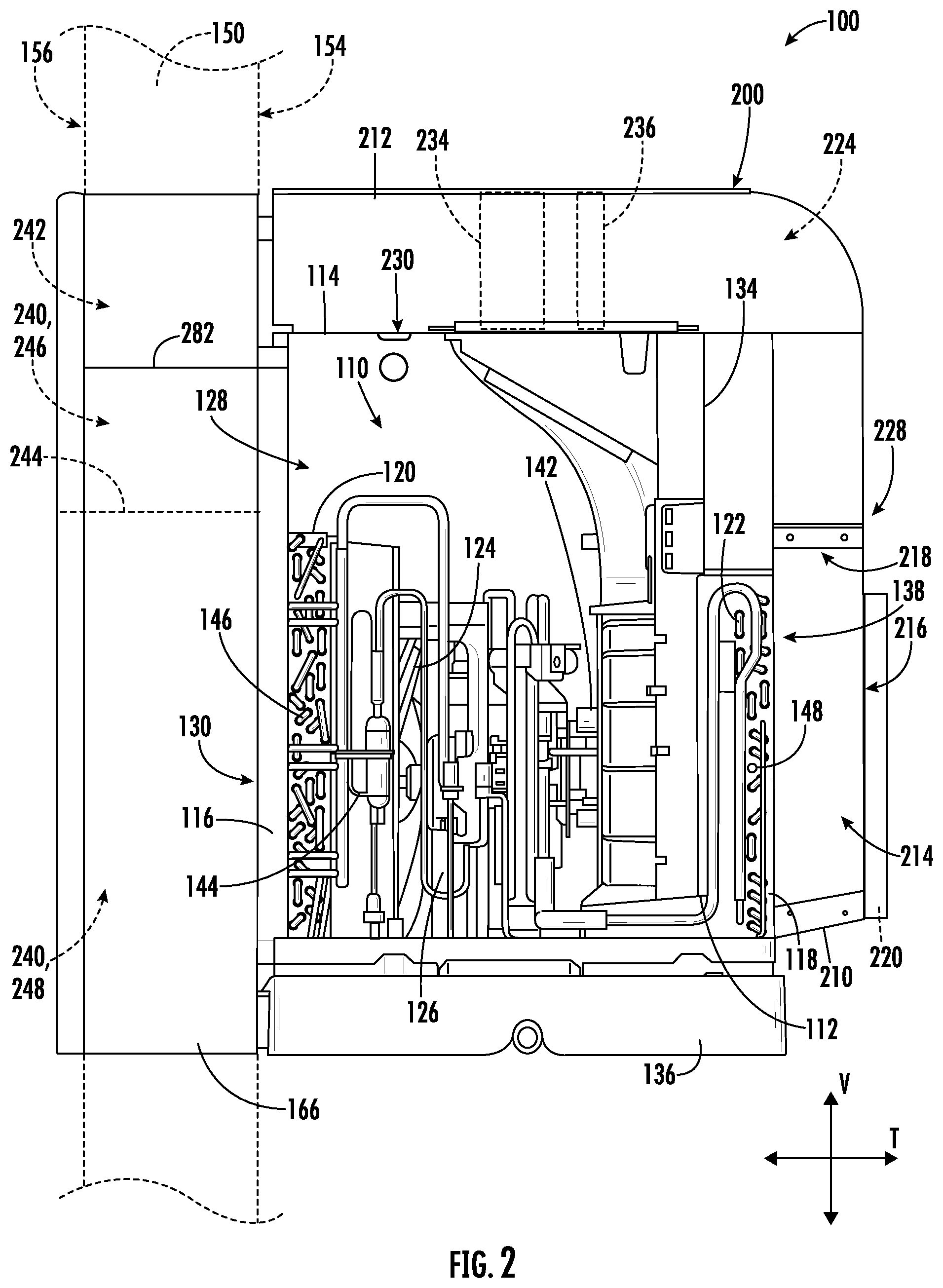 Patent US11774133 Figure 2 – Air conditioning appliance having a plenum for make-up air
