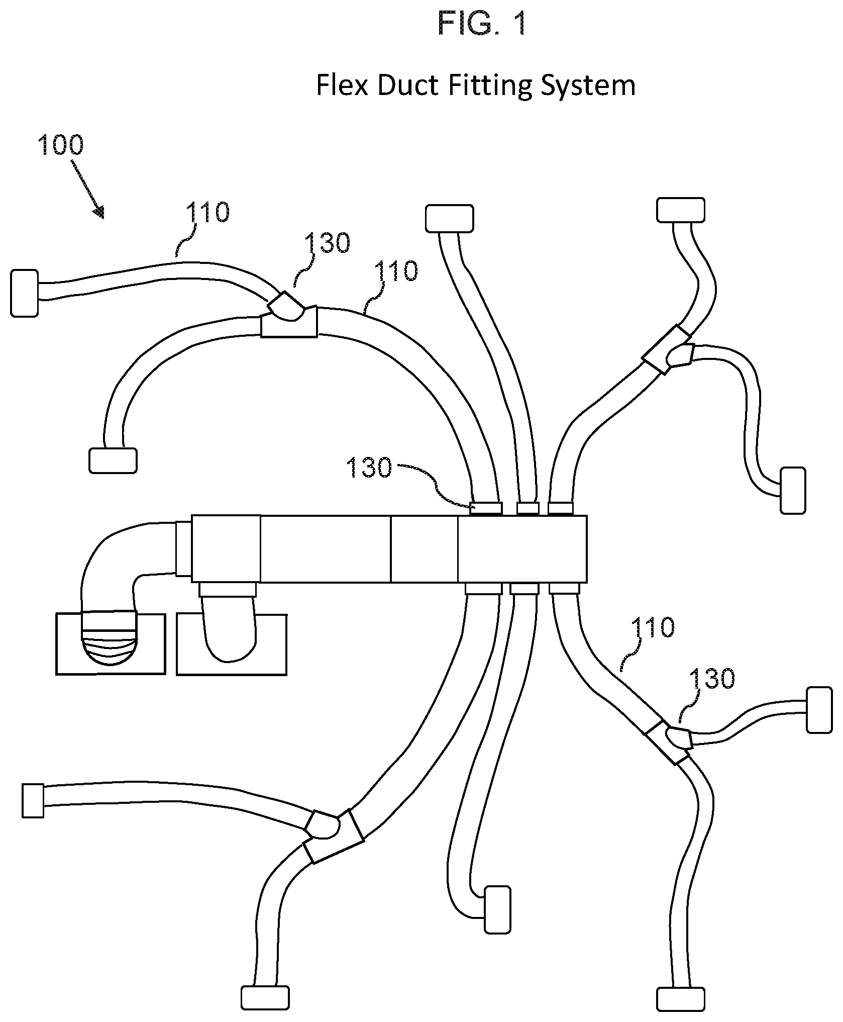Patent US11774134 Figure 1 – Flex duct fitting system and device
