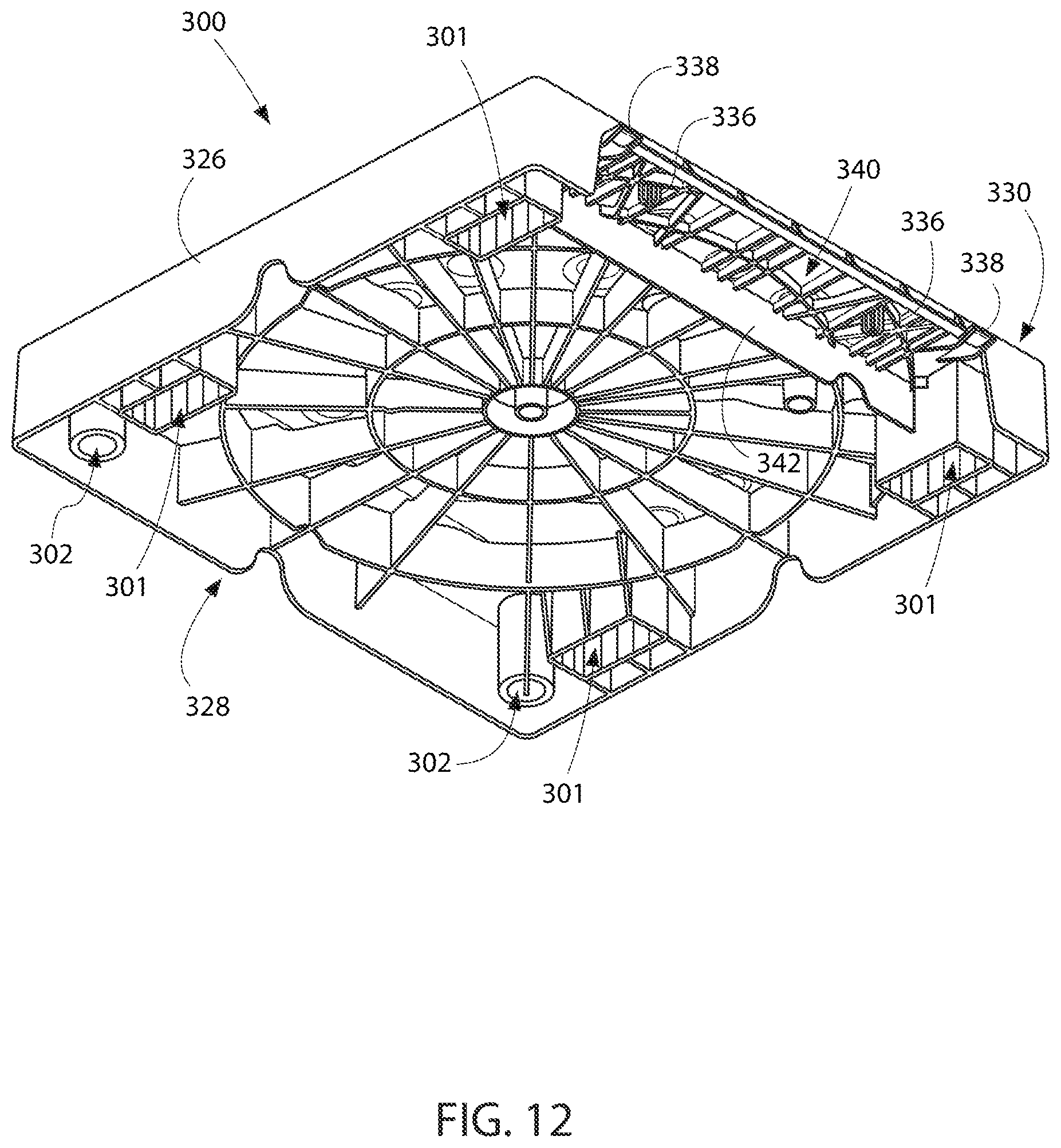 Patent US11774136 Figure 12 – Air conditioner drain pan platform