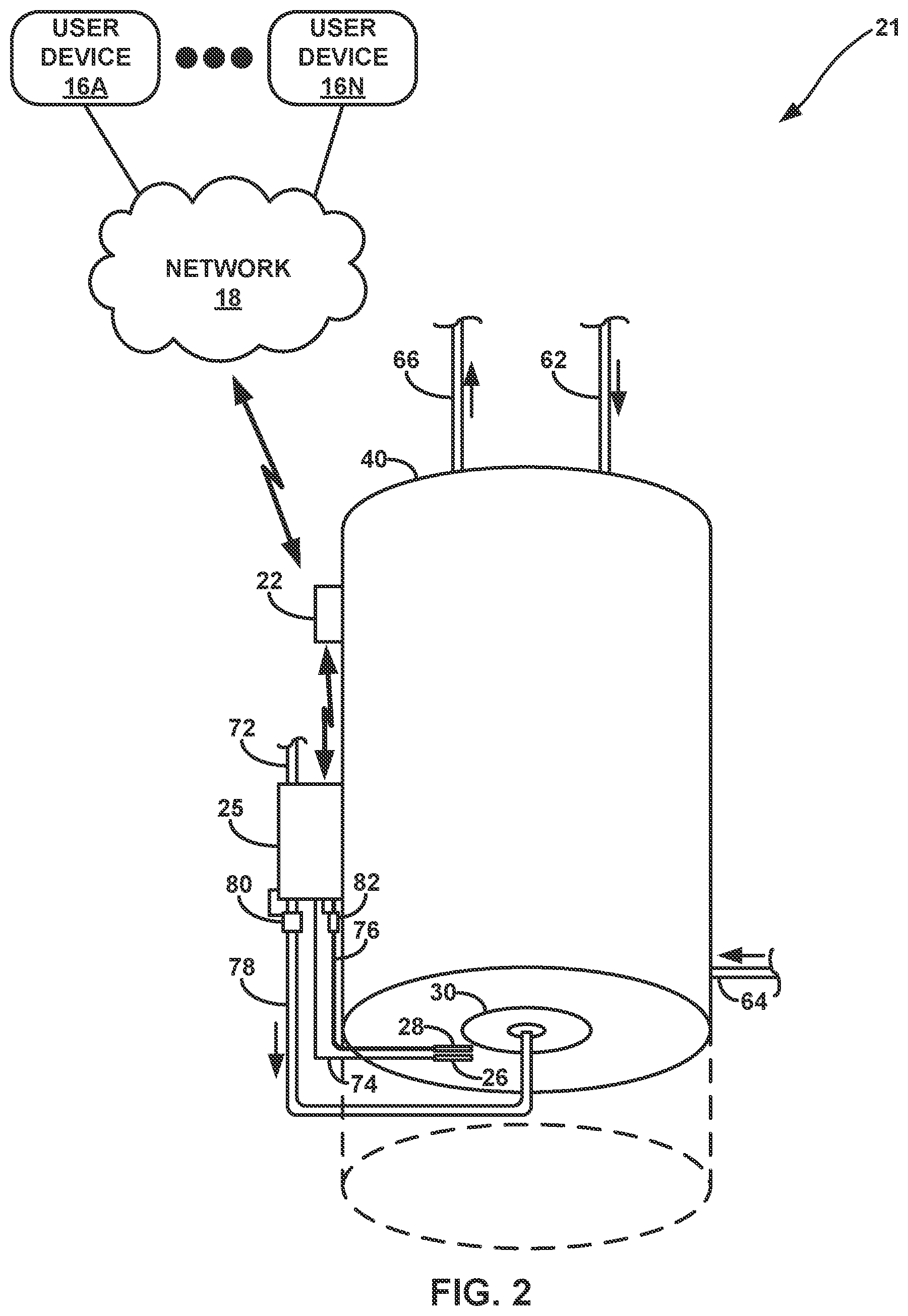 Patent US11774141 Figure 2 – Water heating system for controlling an ability to set a parameter of a controller